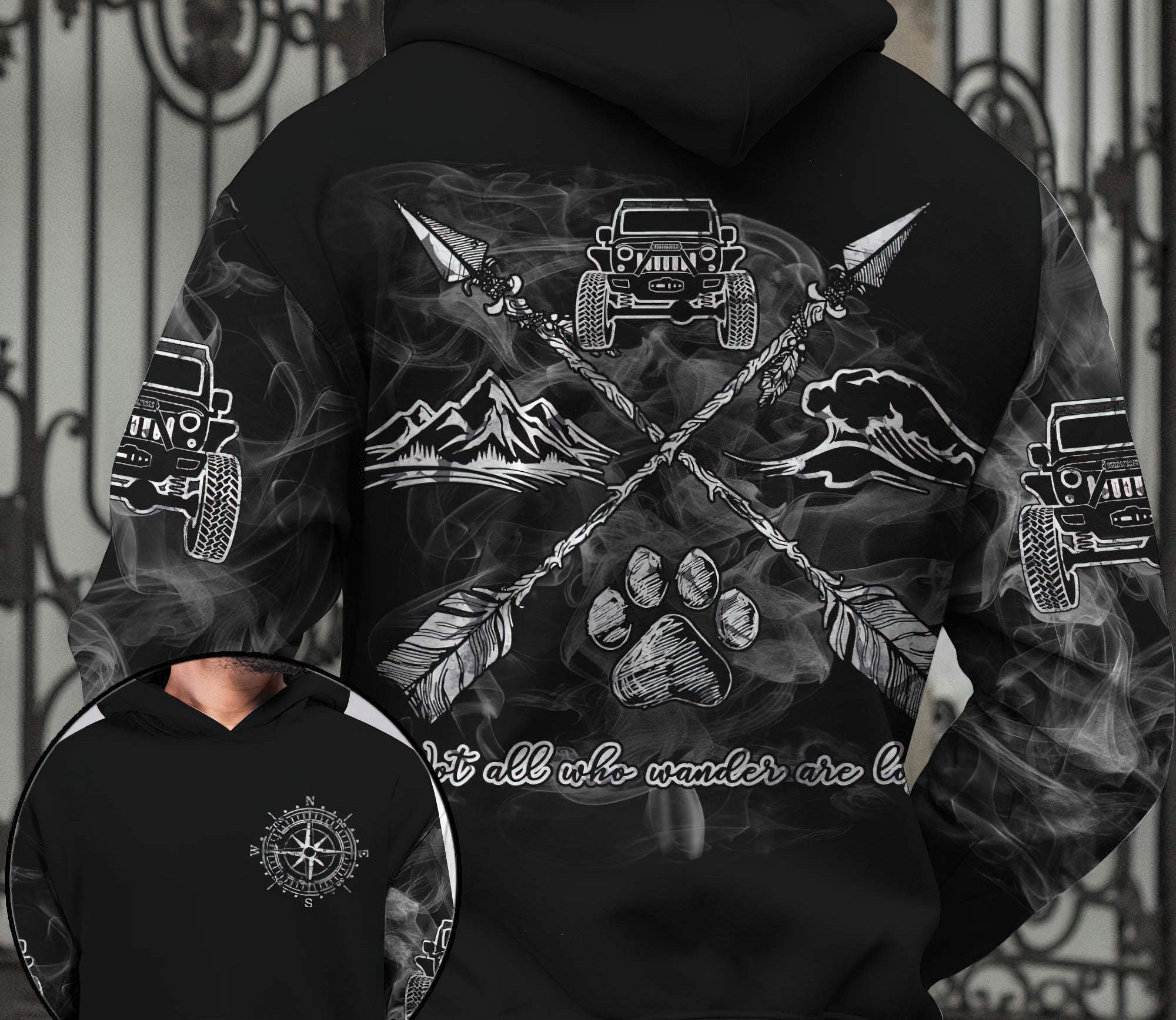 not-all-who-wander-are-lost-arrow-bw-jeep-hoodie