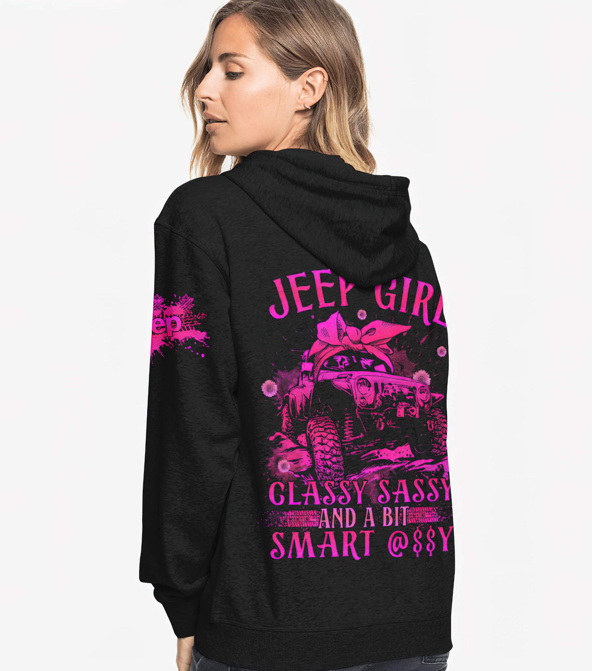 jeep-girl-classy-sassy-sunflower-pink-hoodie