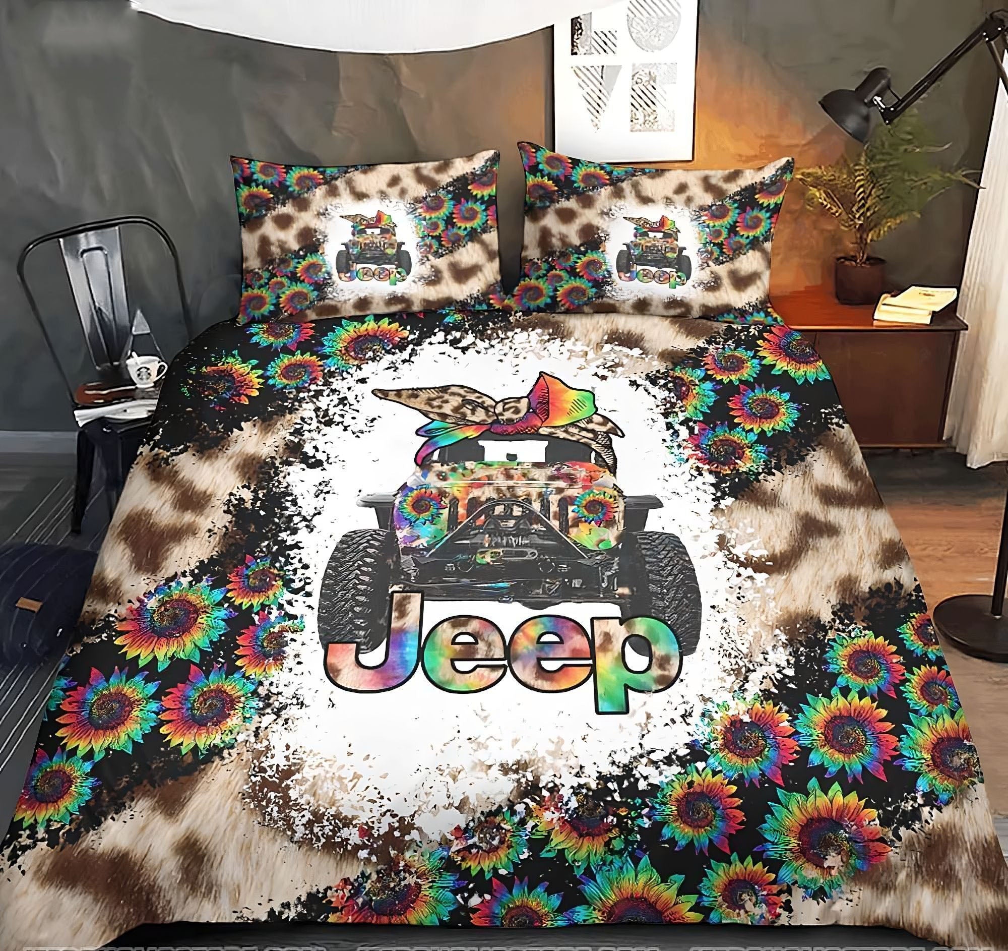 jeep-sunflower-leopard-bedding-set