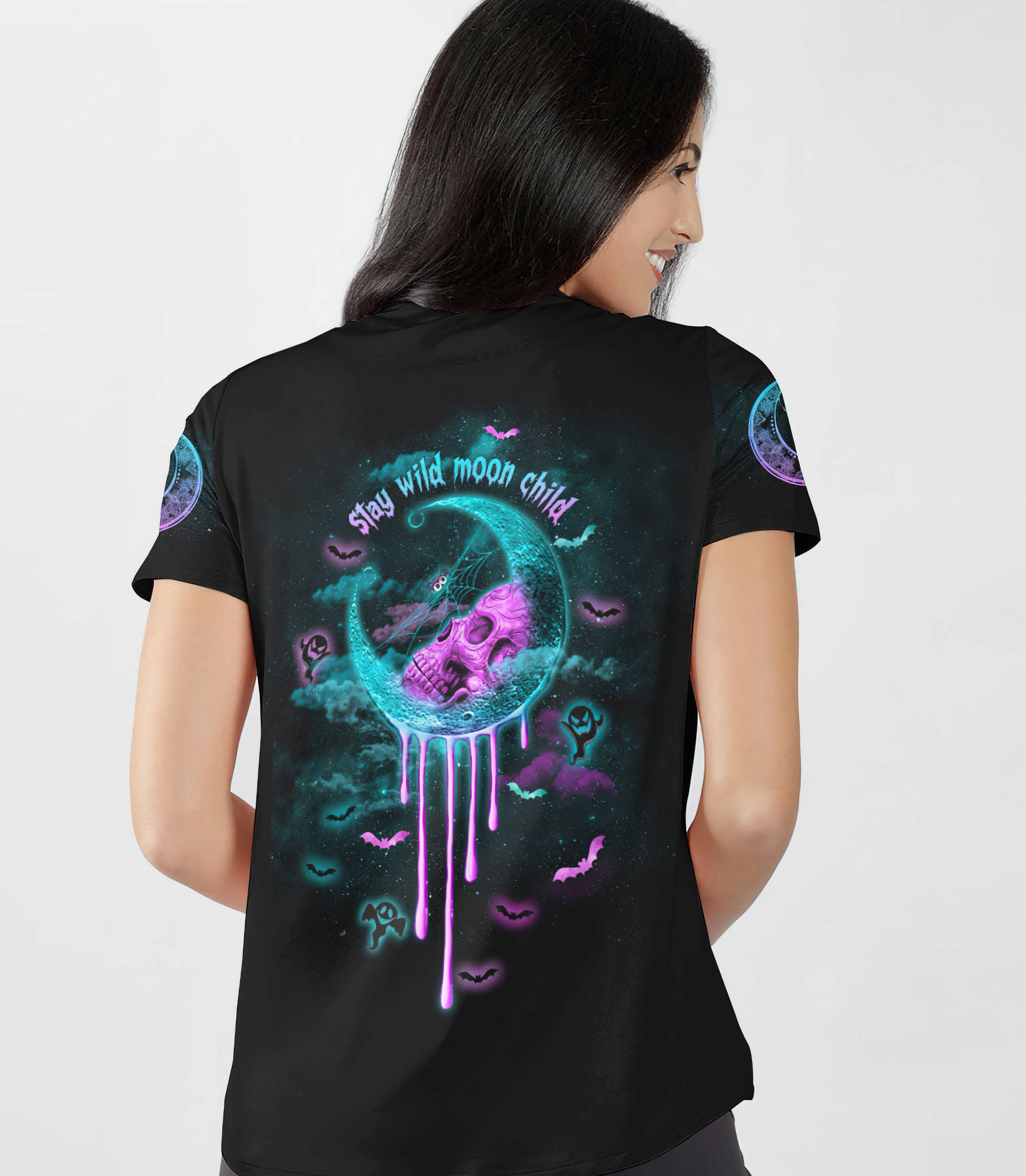 skull-melting-moon-halloween-all-over-print-women-v-neck-t-shirt