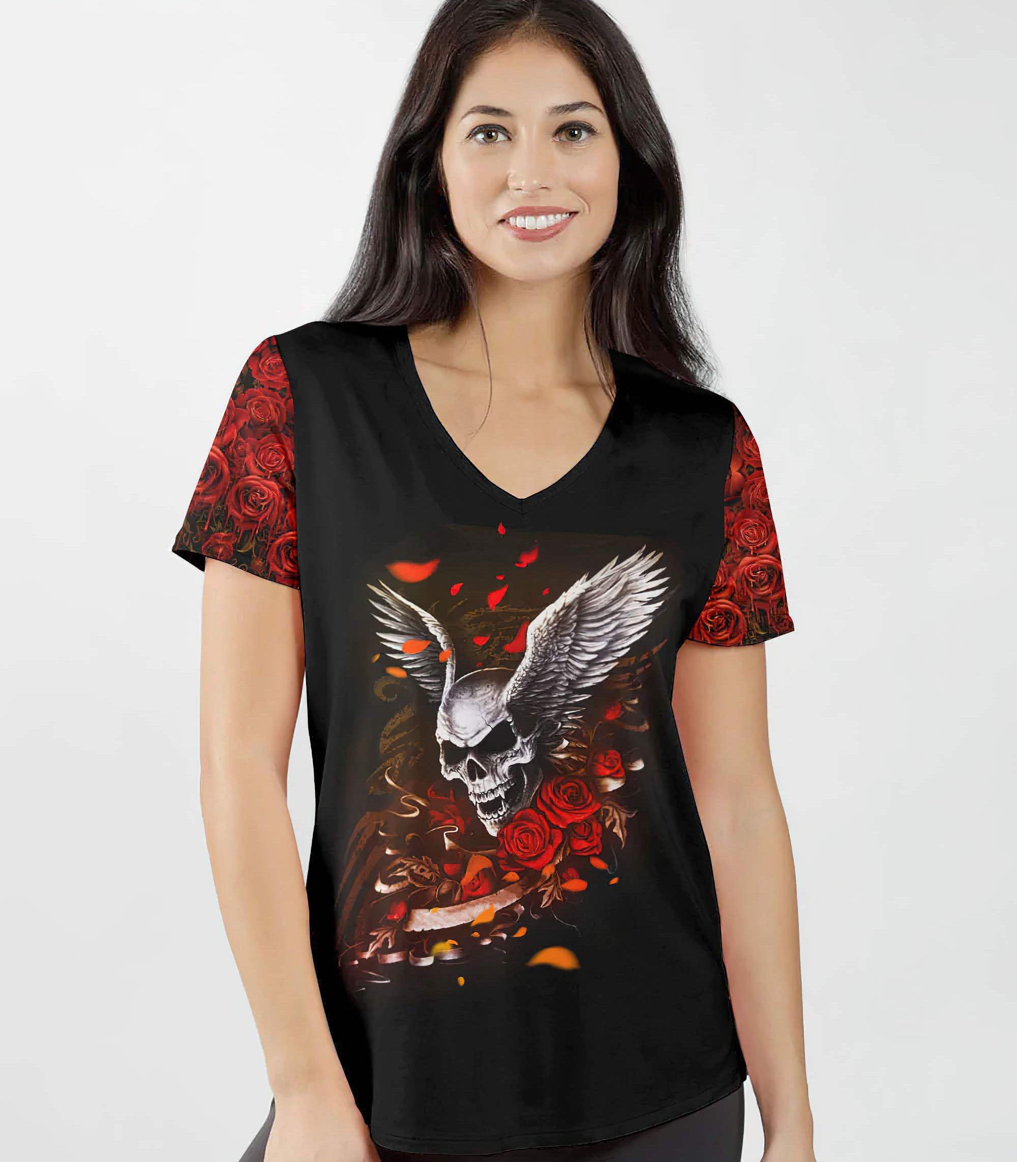 the-good-girl-in-me-skull-wings-all-over-print-women-v-neck-t-shirt