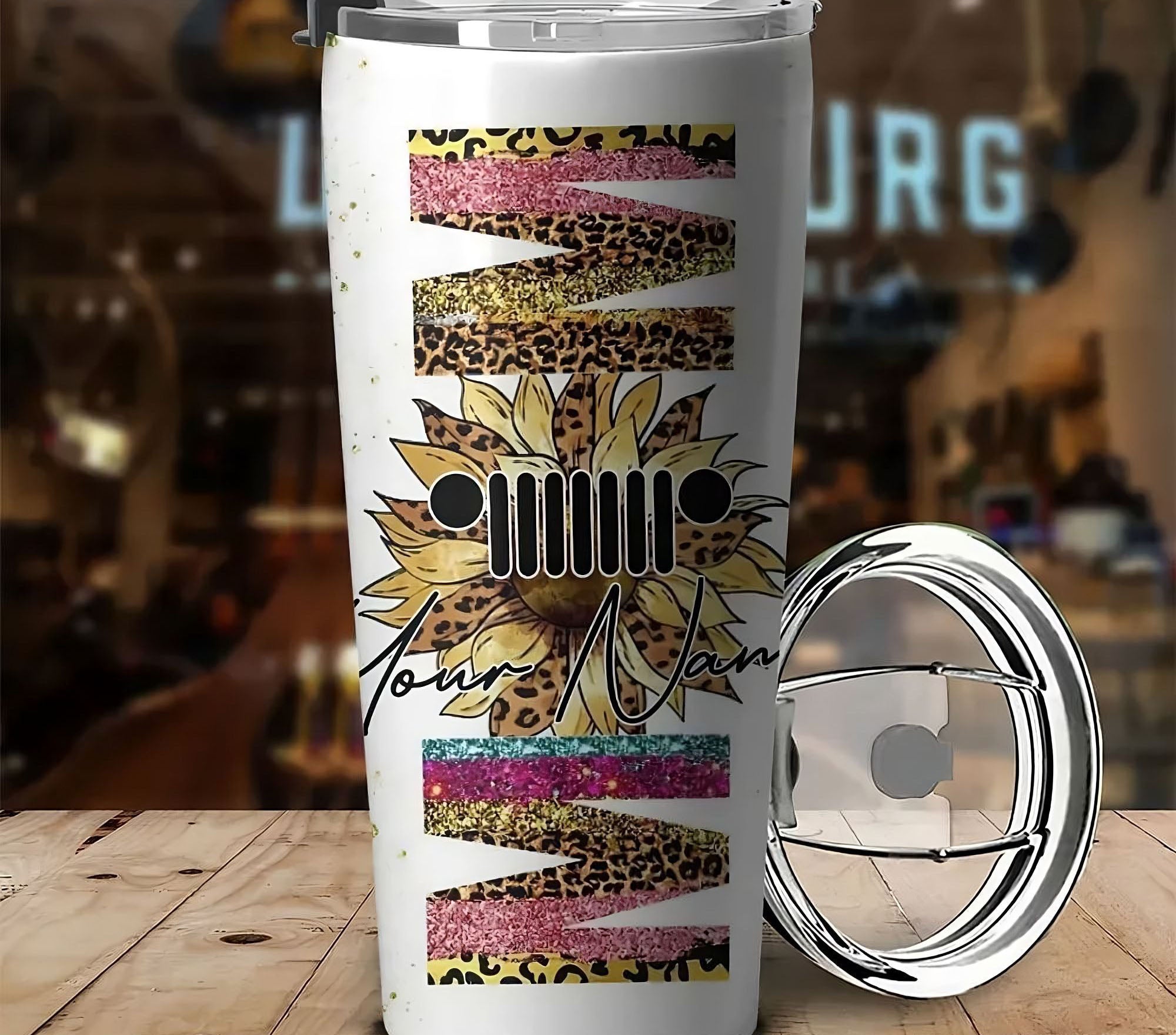 personalized-sunflower-glitter-tumbler