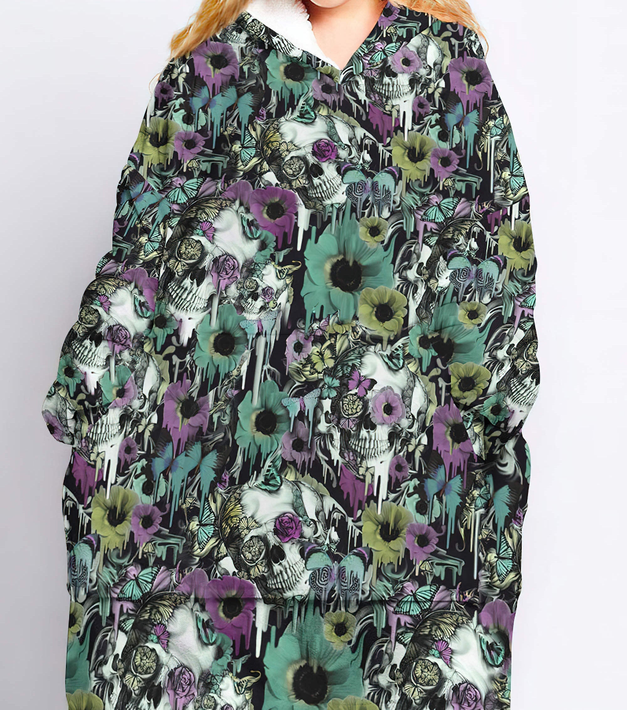 skull-floral-butterfly-sherpa-blanket-hoodie-wearable-blanket-hoodie