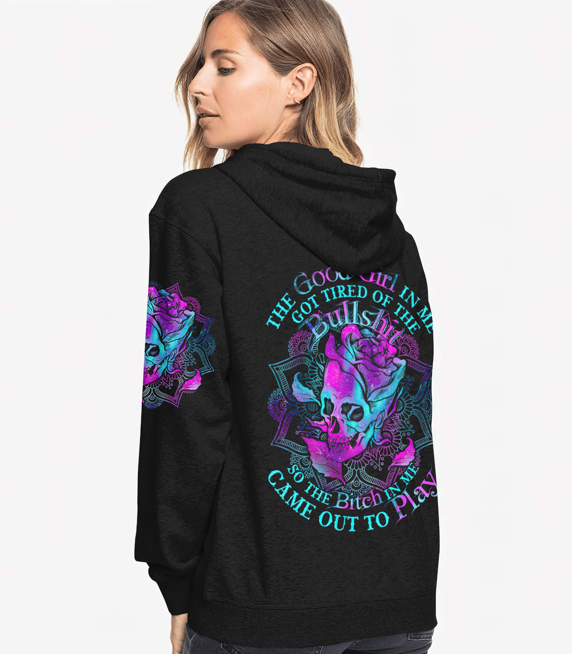 The Good Girl In Me Rose Skull All Over Print Hoodie