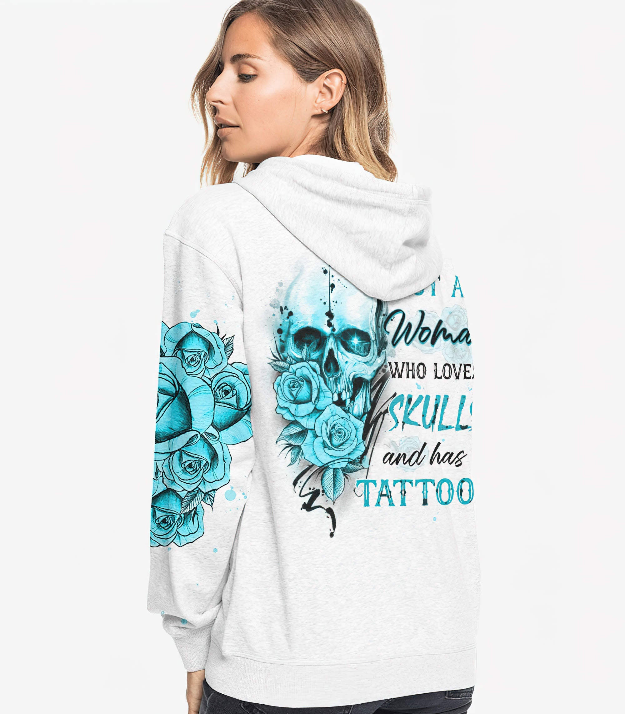 Just A Woman Who Loves Skull And Has Tattoos All Over Print 1 Hoodie