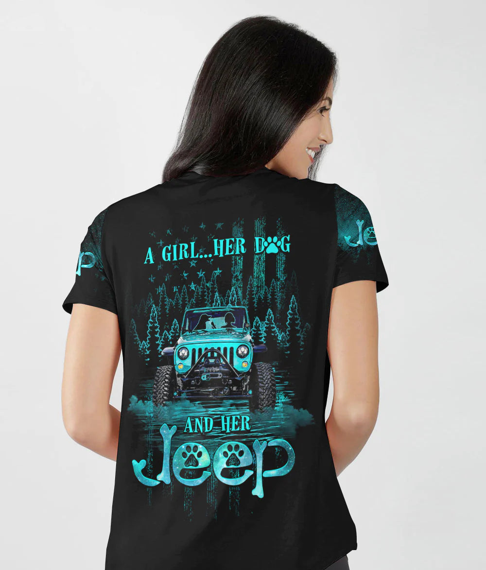 a-girl-her-dog-and-her-jeep-women-v-neck-t-shirt