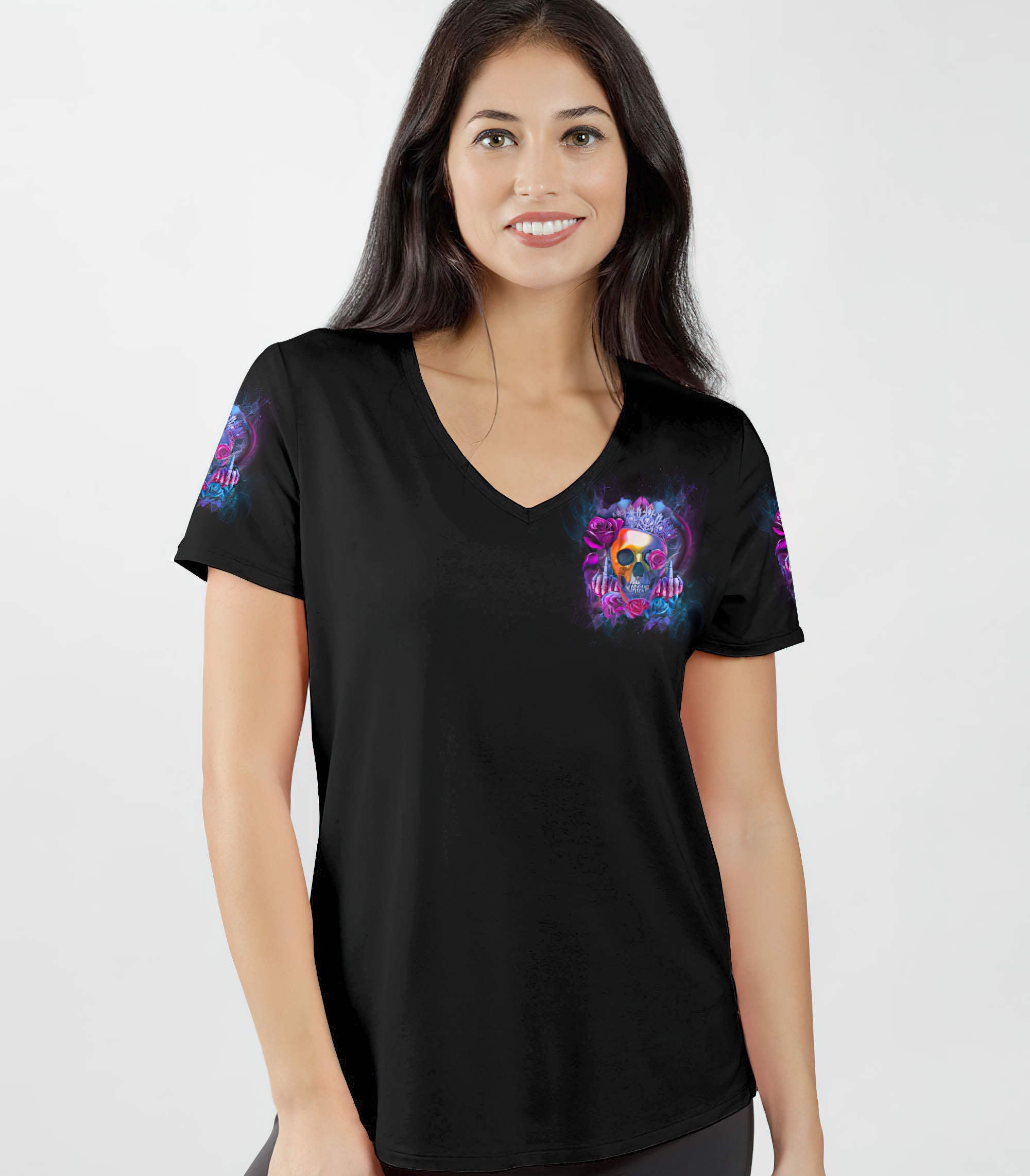 im-the-fking-queen-rose-skull-all-over-print-women-v-neck-t-shirt