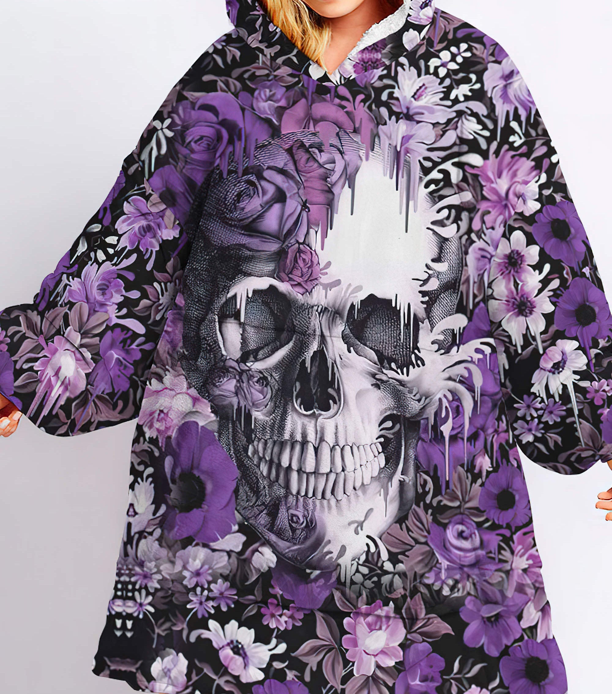 skull-flower-sherpa-blanket-hoodie-wearable-blanket-hoodie