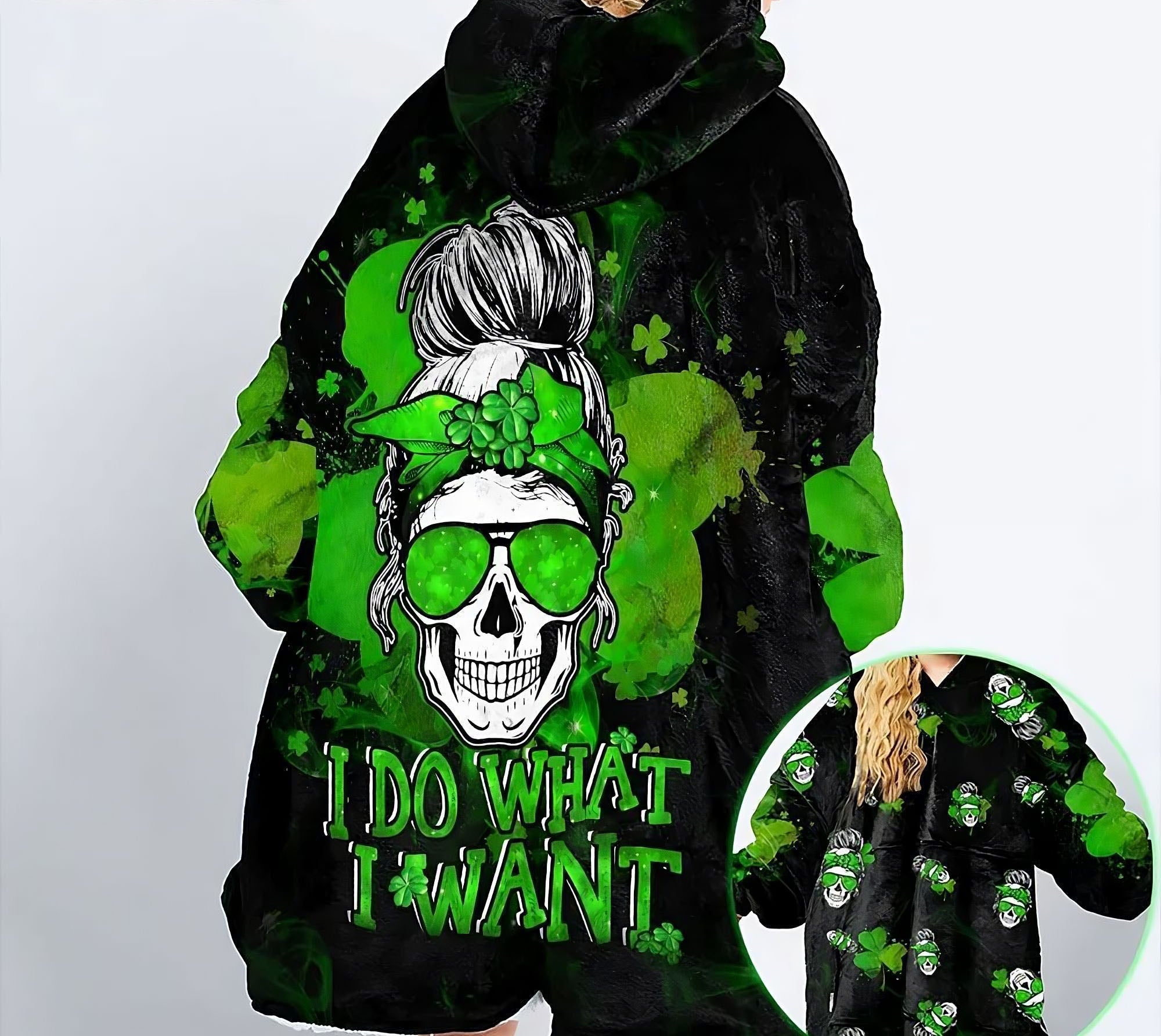 skull-clover-i-do-what-i-want-sherpa-blanket-hoodie-wearable-blanket-hoodie