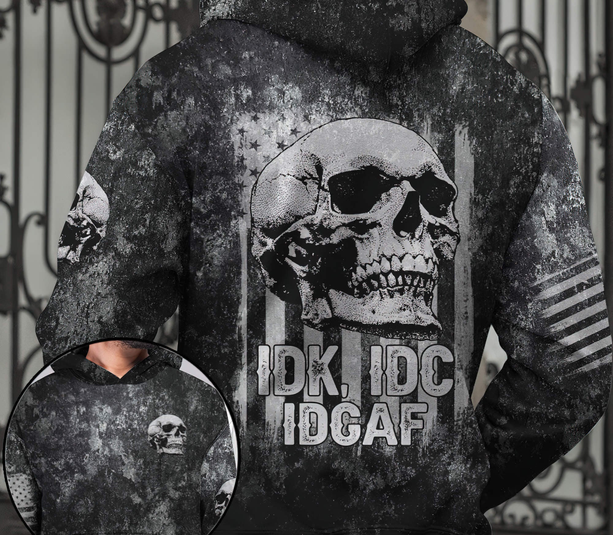 Idgaf Flag Skull All Over Print Hoodie