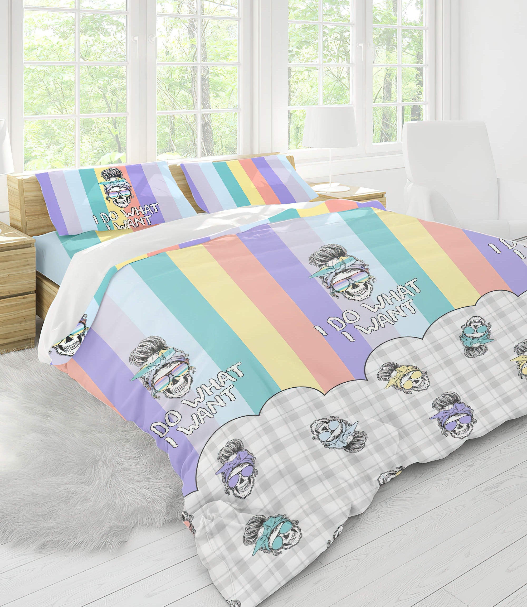 i-do-what-i-want-skull-rainbow-bedding-set-bedding-set