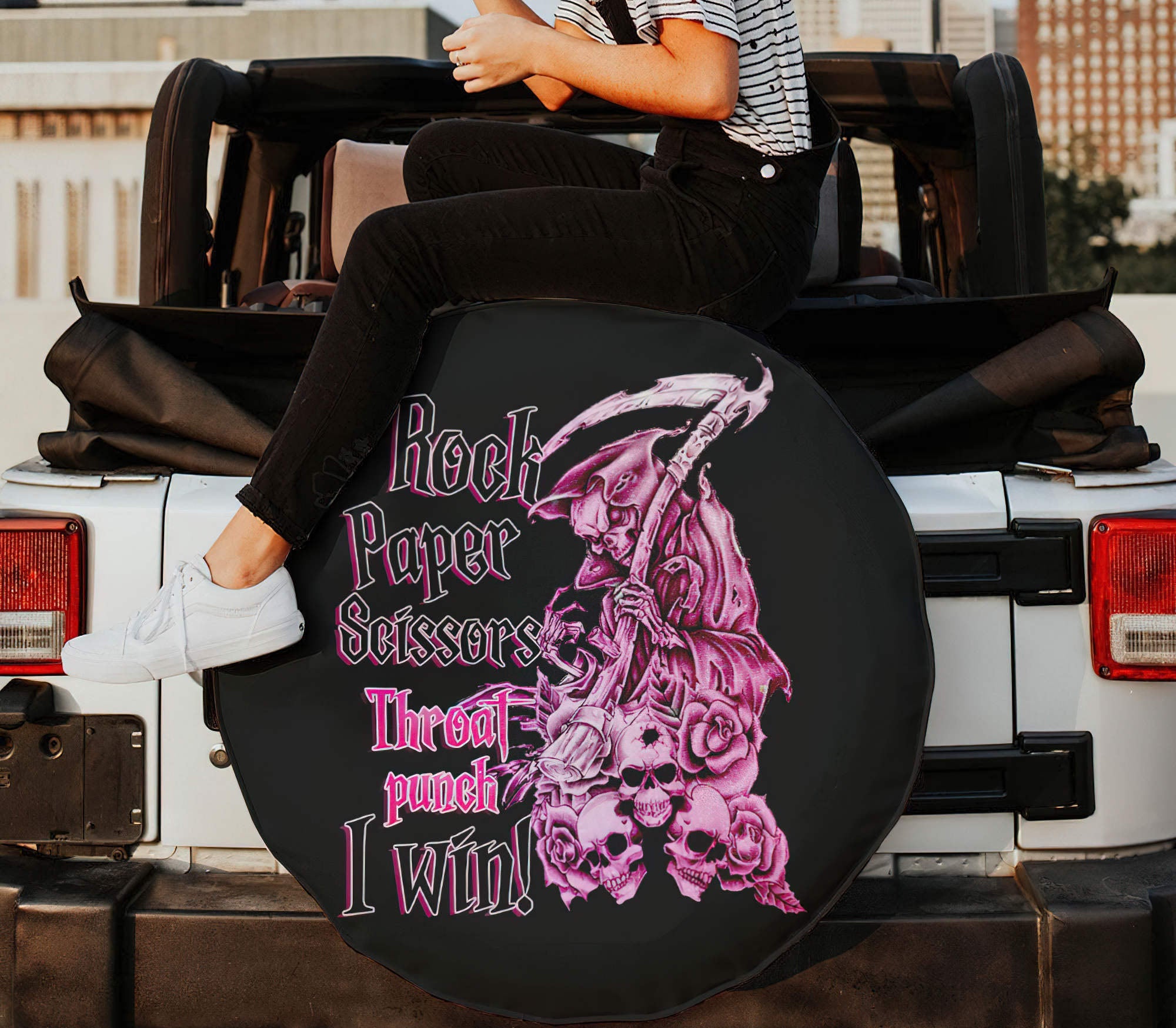 Skull Rock Paper Automotive Spare Tire Cover