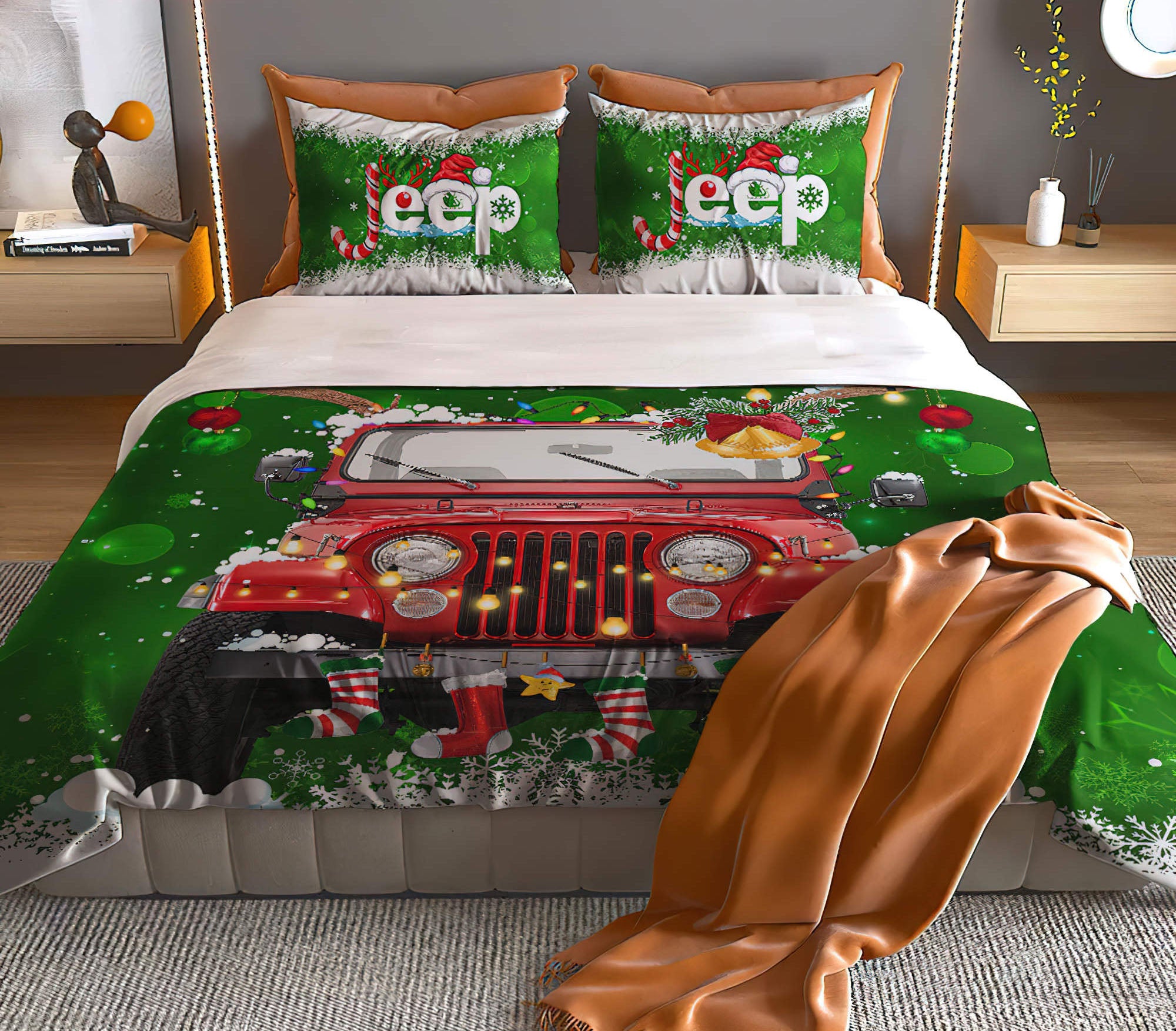 jeep-christmas-green-bedding-set