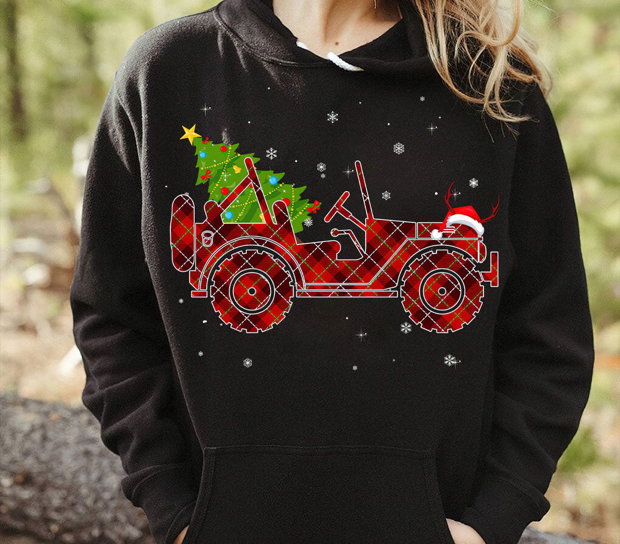 jeep-red-plaid-christmas-1-sided-hoodie