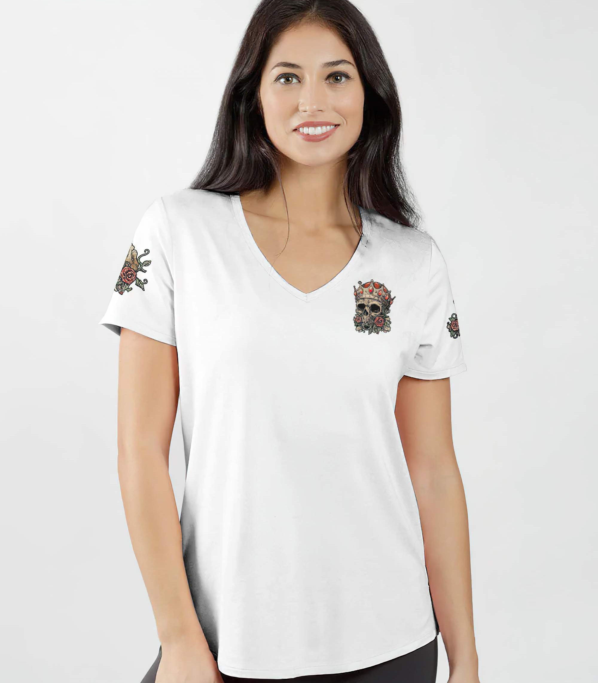 im-the-fking-queen-skull-rose-white-all-over-print-women-v-neck-t-shirt