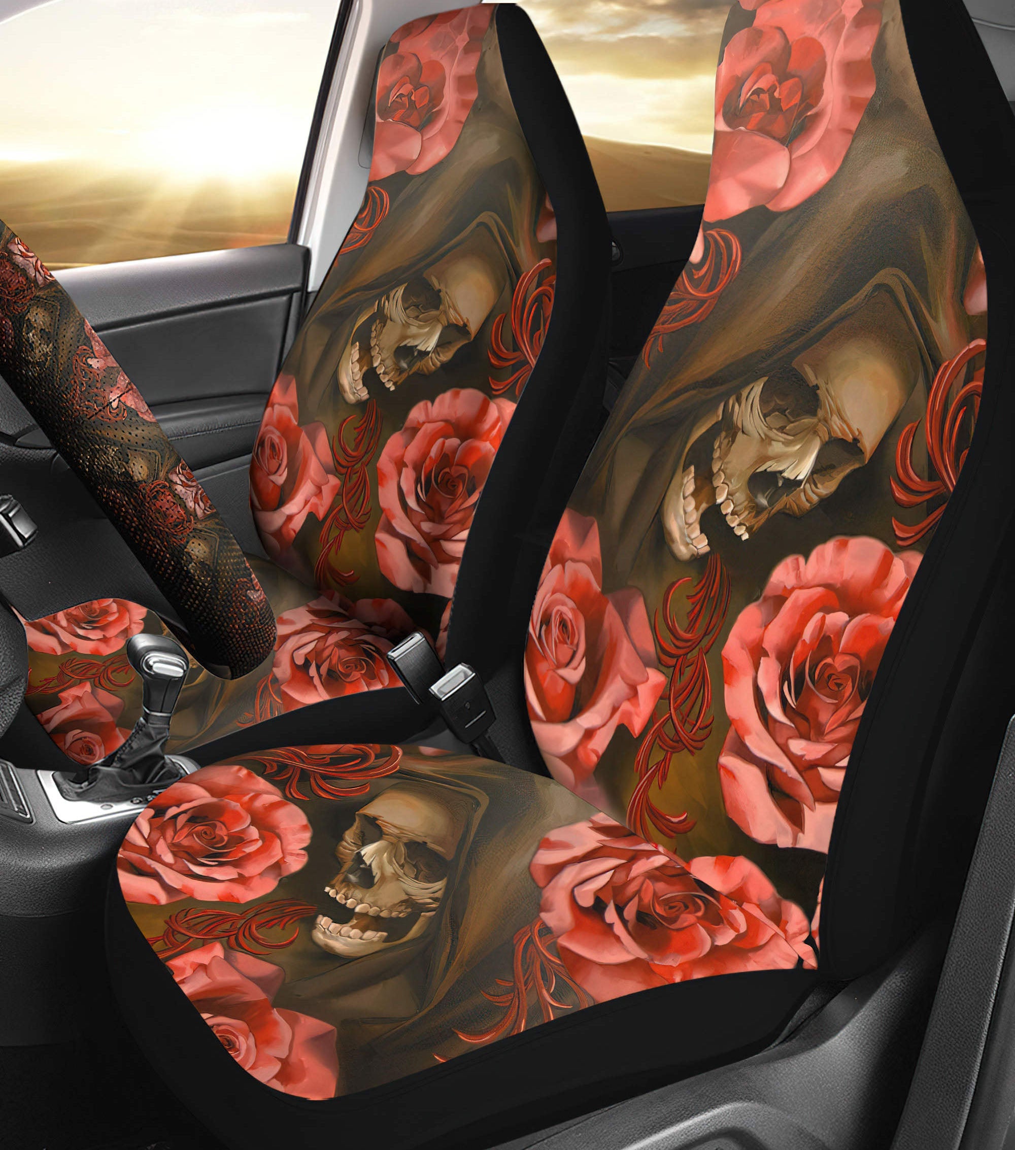 Skull Rose Automotive Car Seat Cover