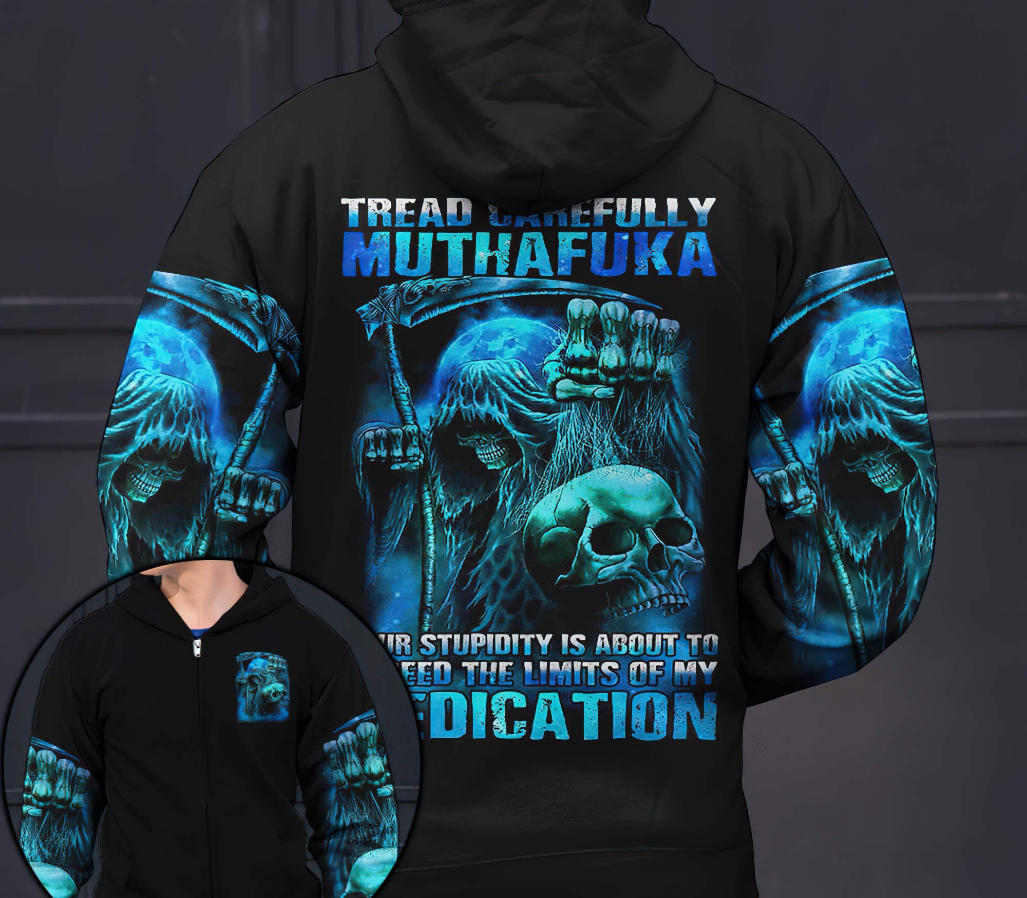 Tread Carefully Skull All Over Print Hoodie