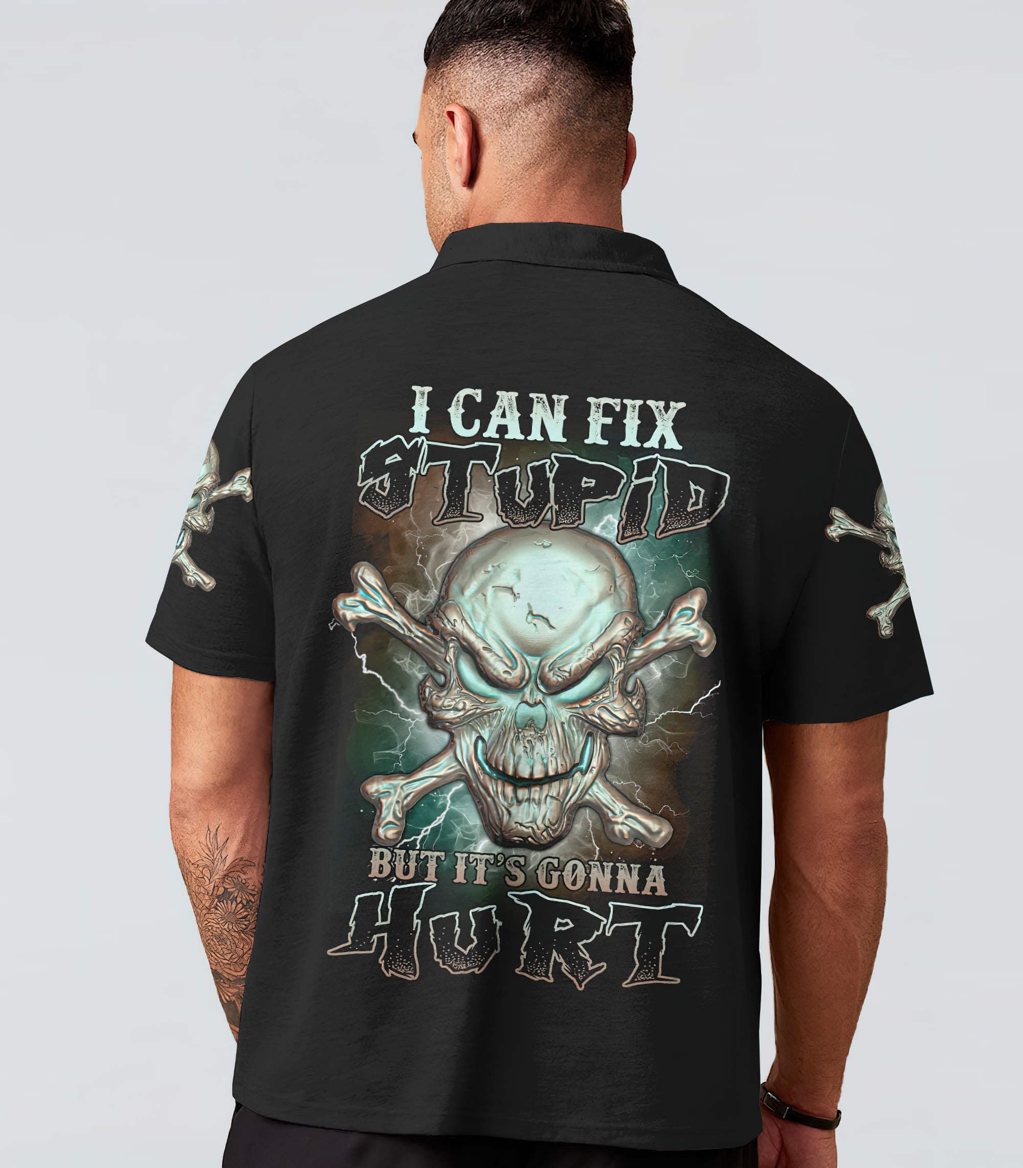 I Can Fix Stupid Metal Skull Bones All Over Print Polo Shirt