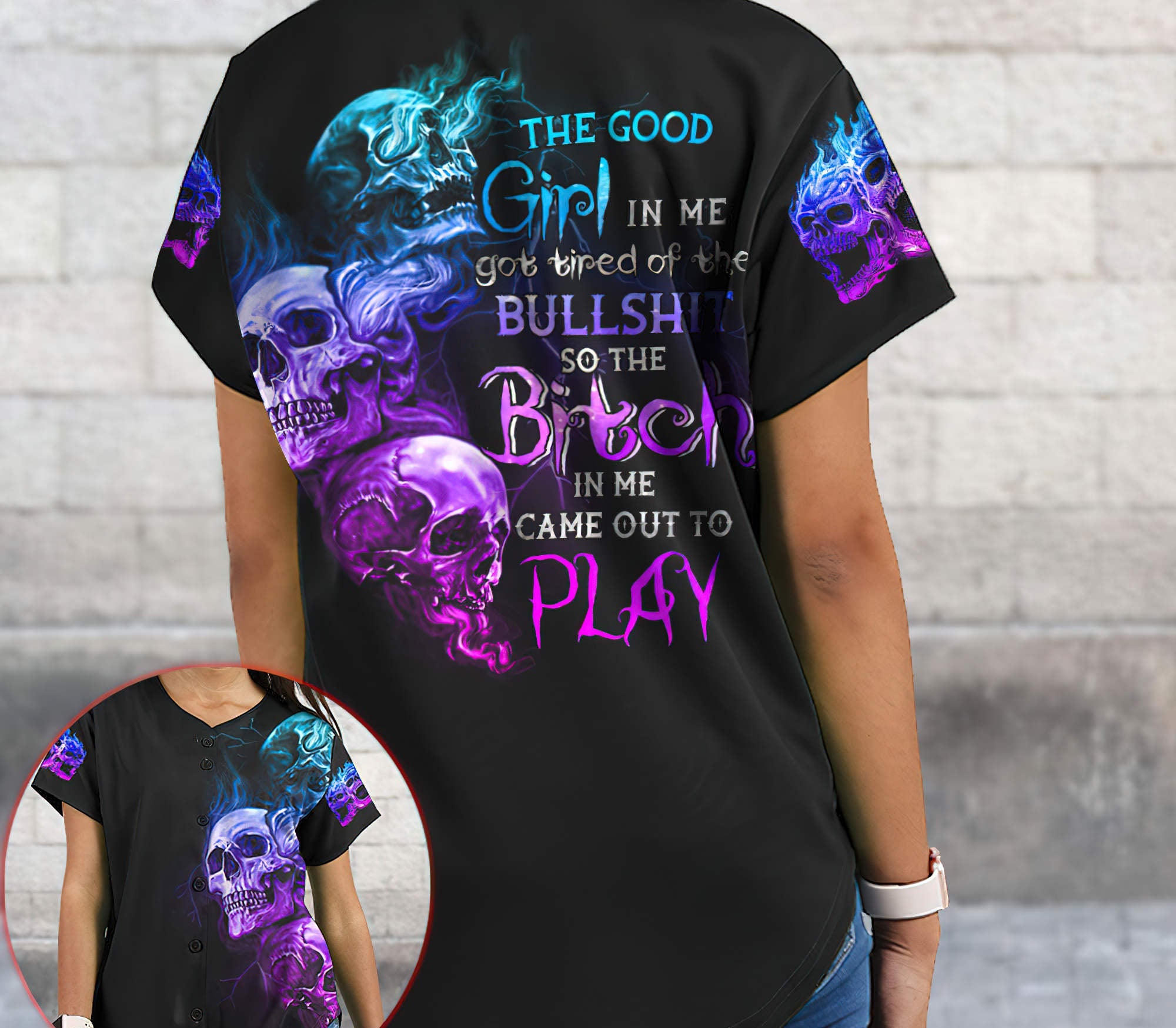 The Good Girl In Me Got Tired Skull Baseball Jersey Baseball Jersey