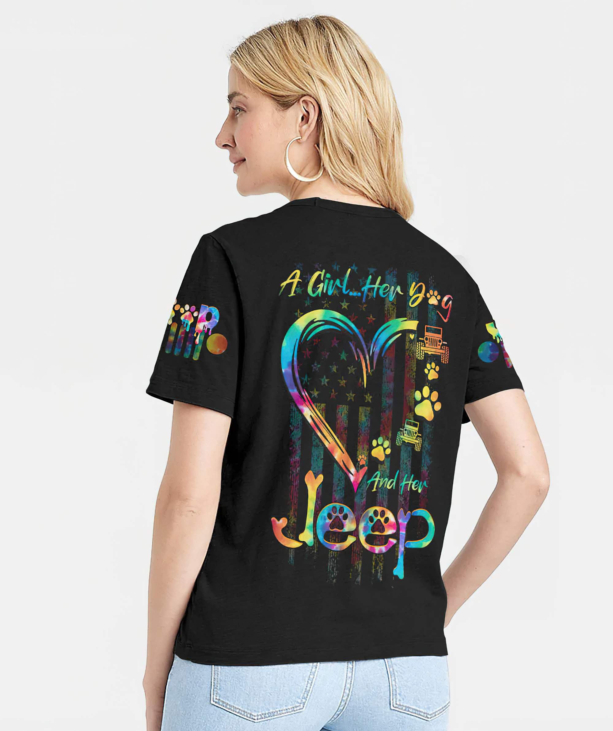 a-girl-her-dog-and-her-jeep-women-v-neck-t-shirt