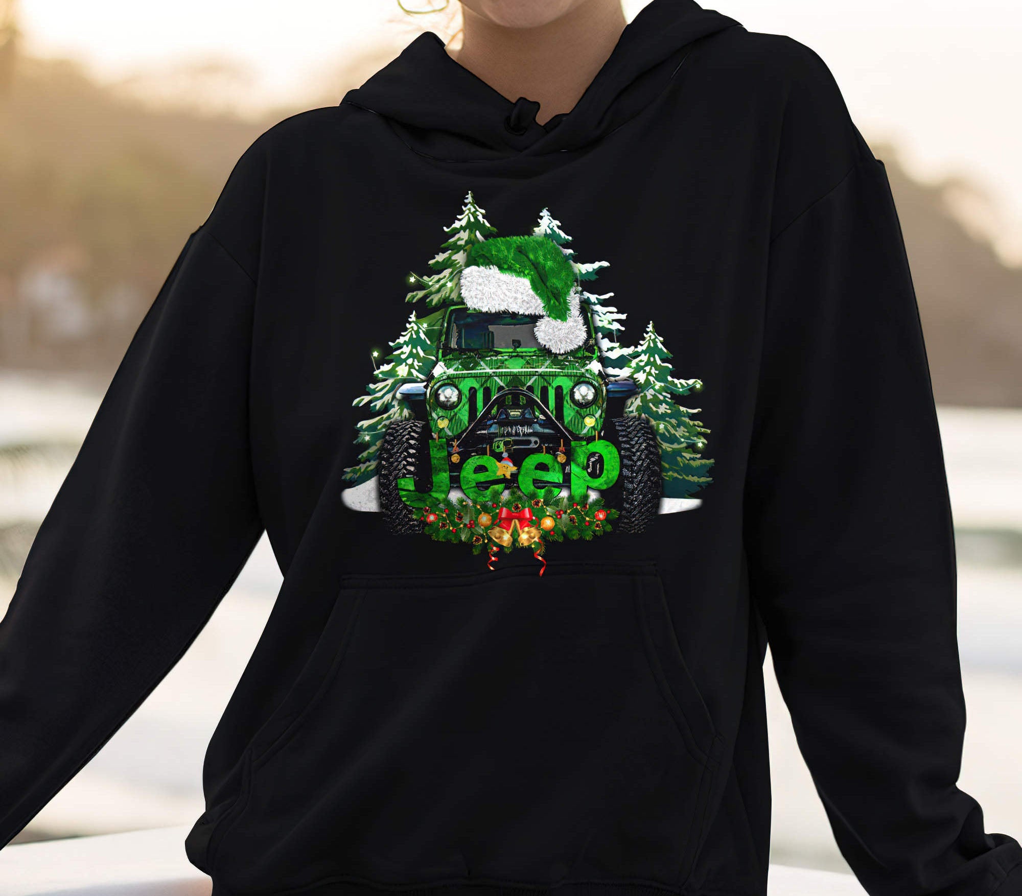 jeep-green-plaid-christmas-1-sided-hoodie