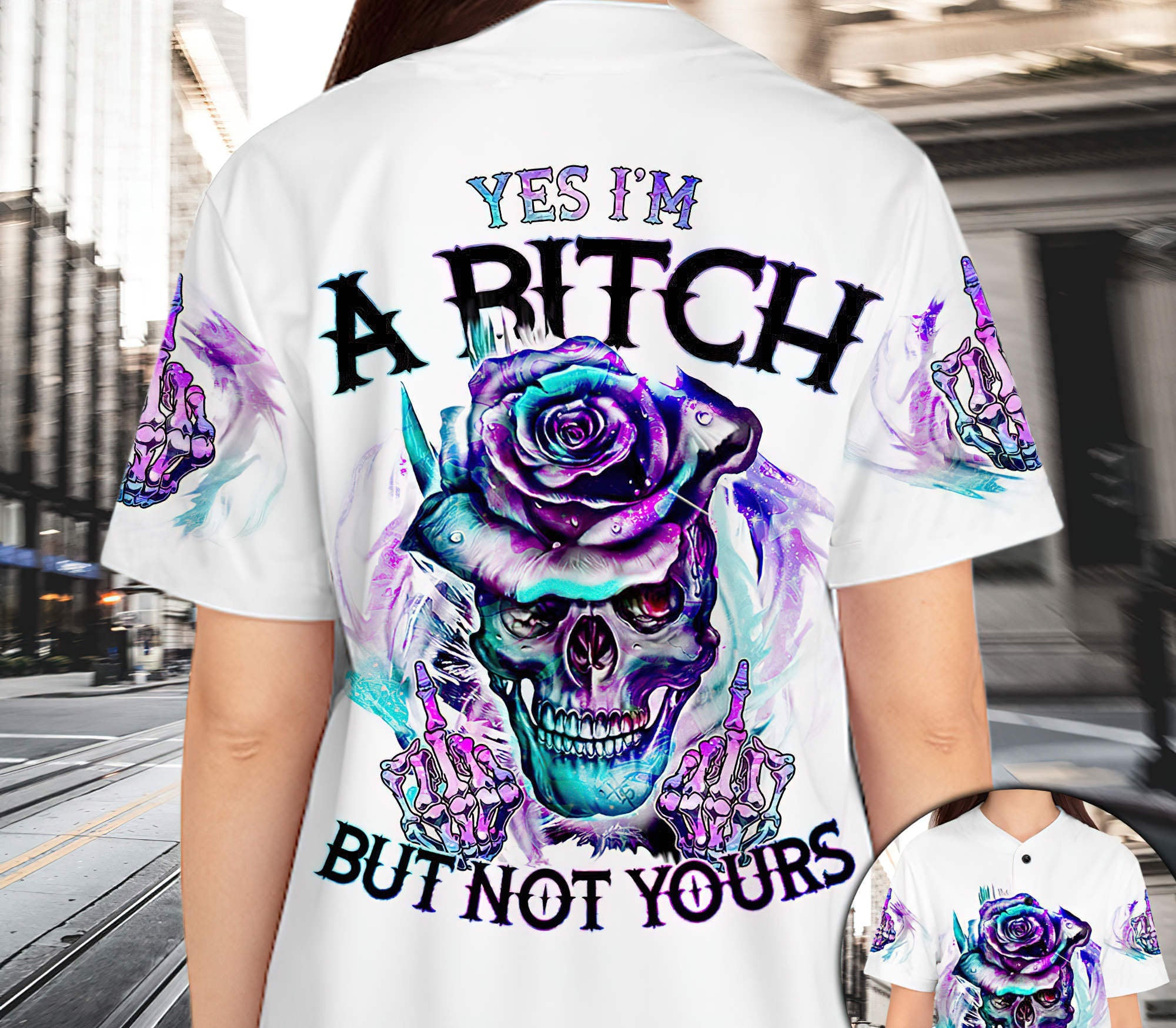 Yes I'm A B Skull Rose Baseball Jersey Baseball Jersey