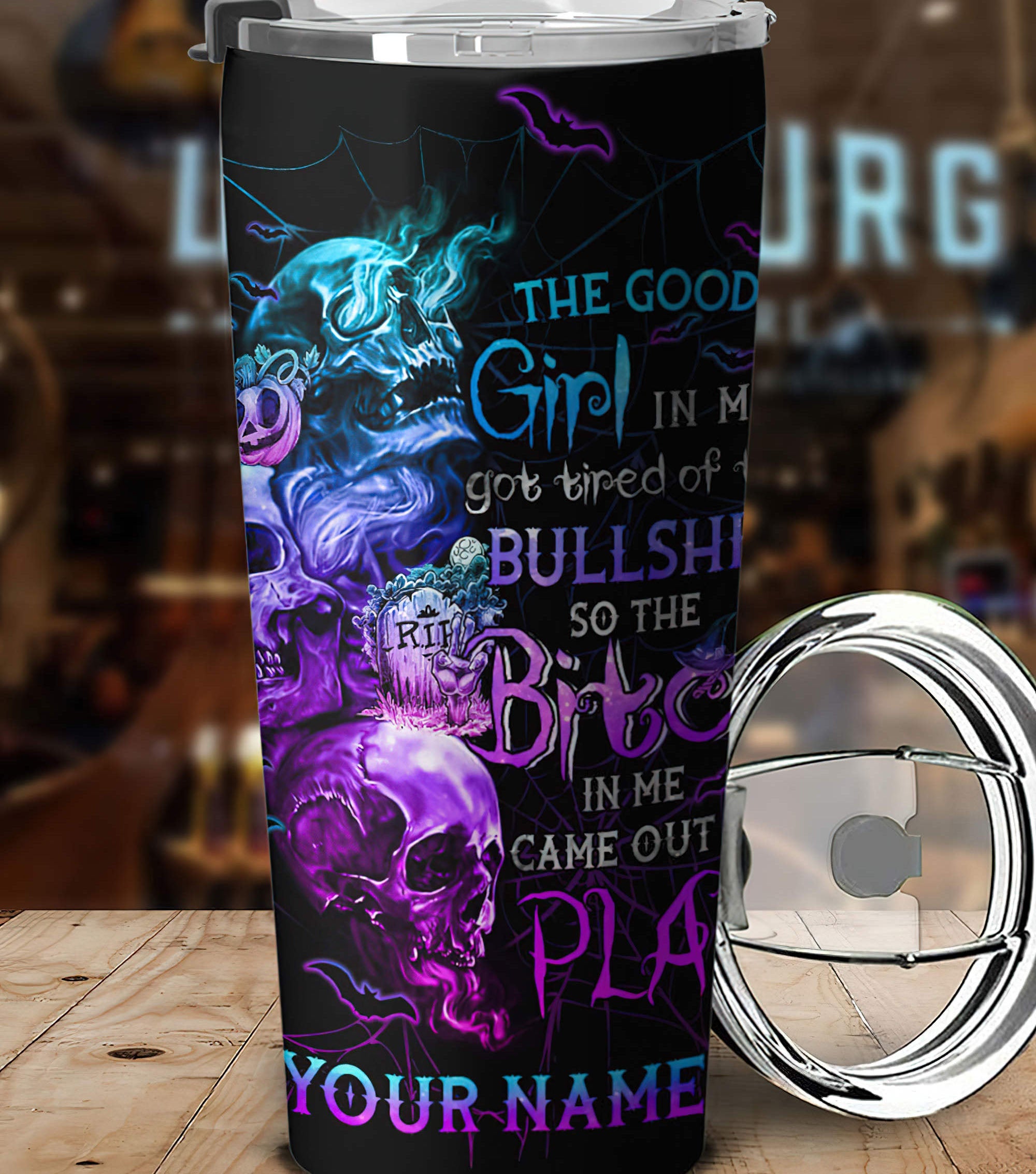 personalized-the-good-girl-in-me-got-tired-skull-halloween-tumbler