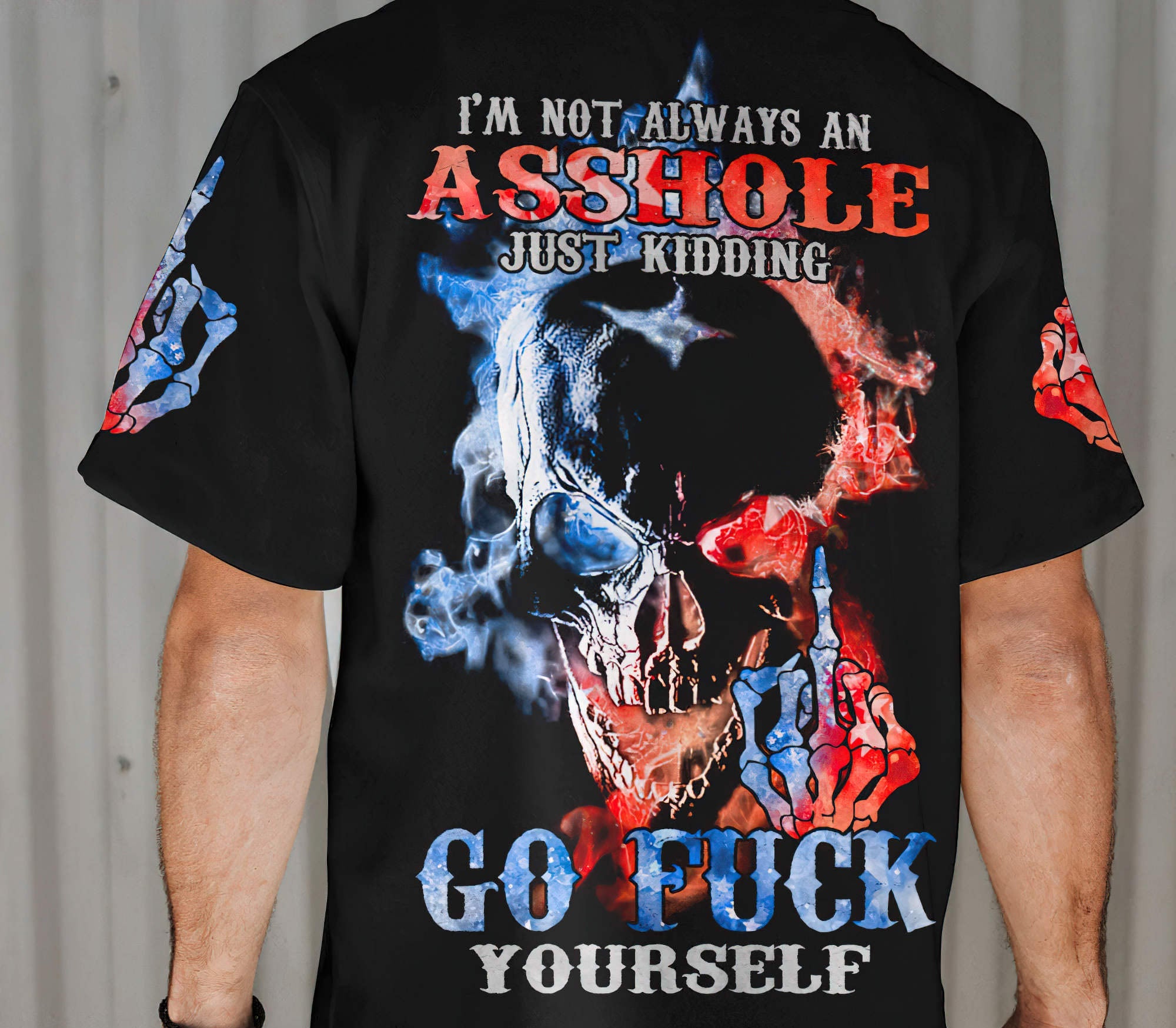 Just Kidding Go F Yourself Fire Skull Baseball Jersey Baseball Jersey