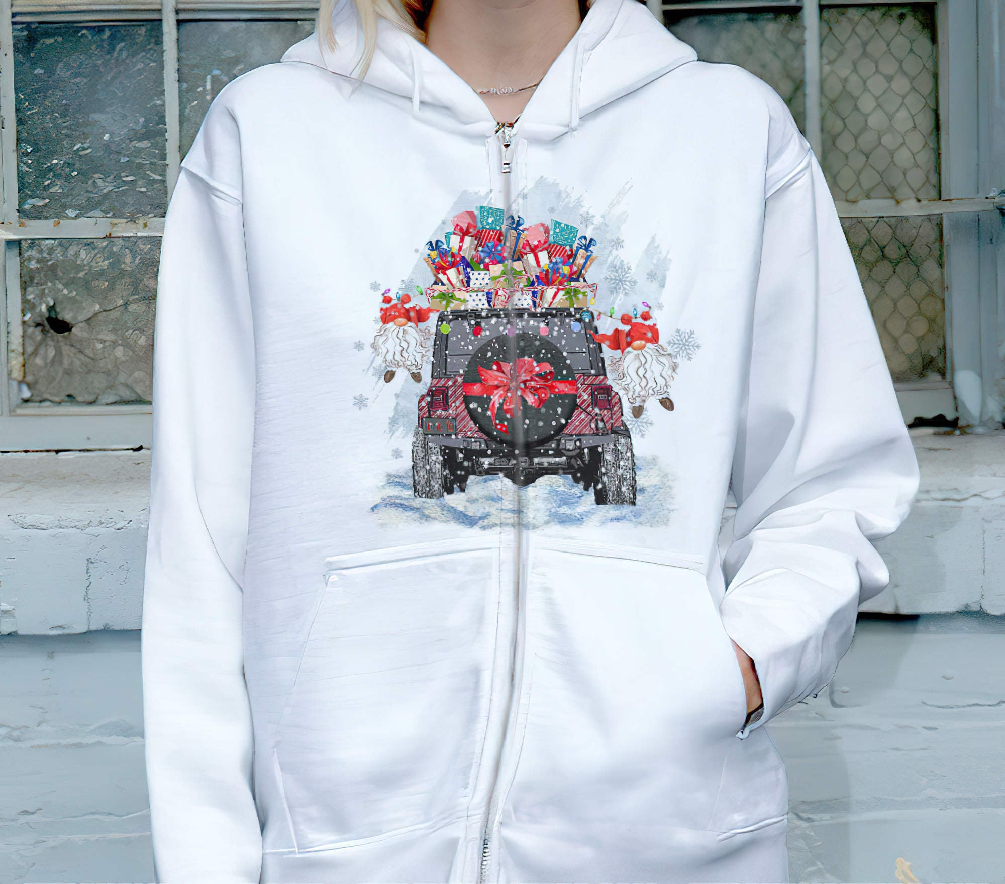 christmas-jeep-with-presents-1-sided-hoodie