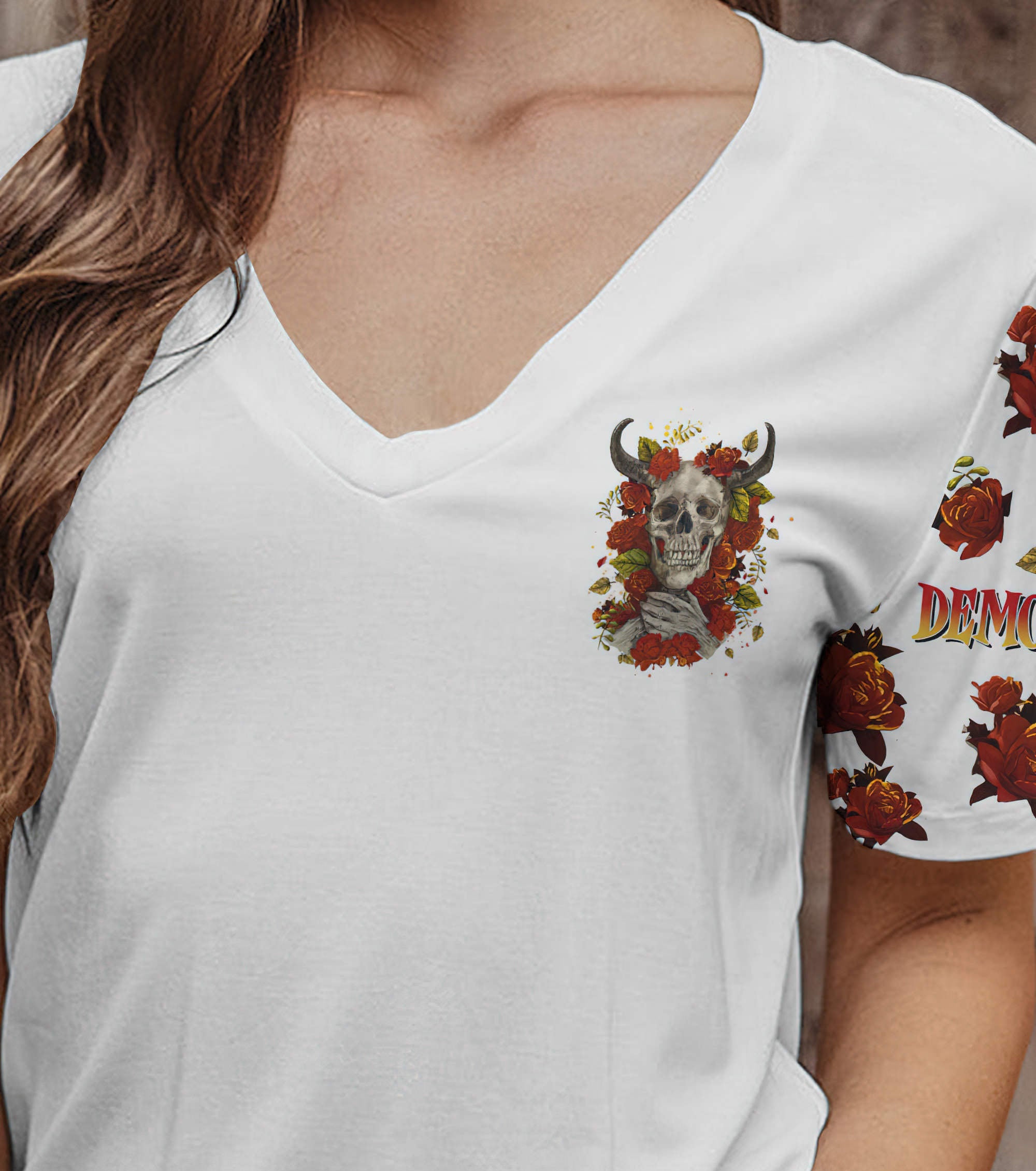 love-me-like-my-demons-do-bull-skull-all-over-print-women-v-neck-t-shirt