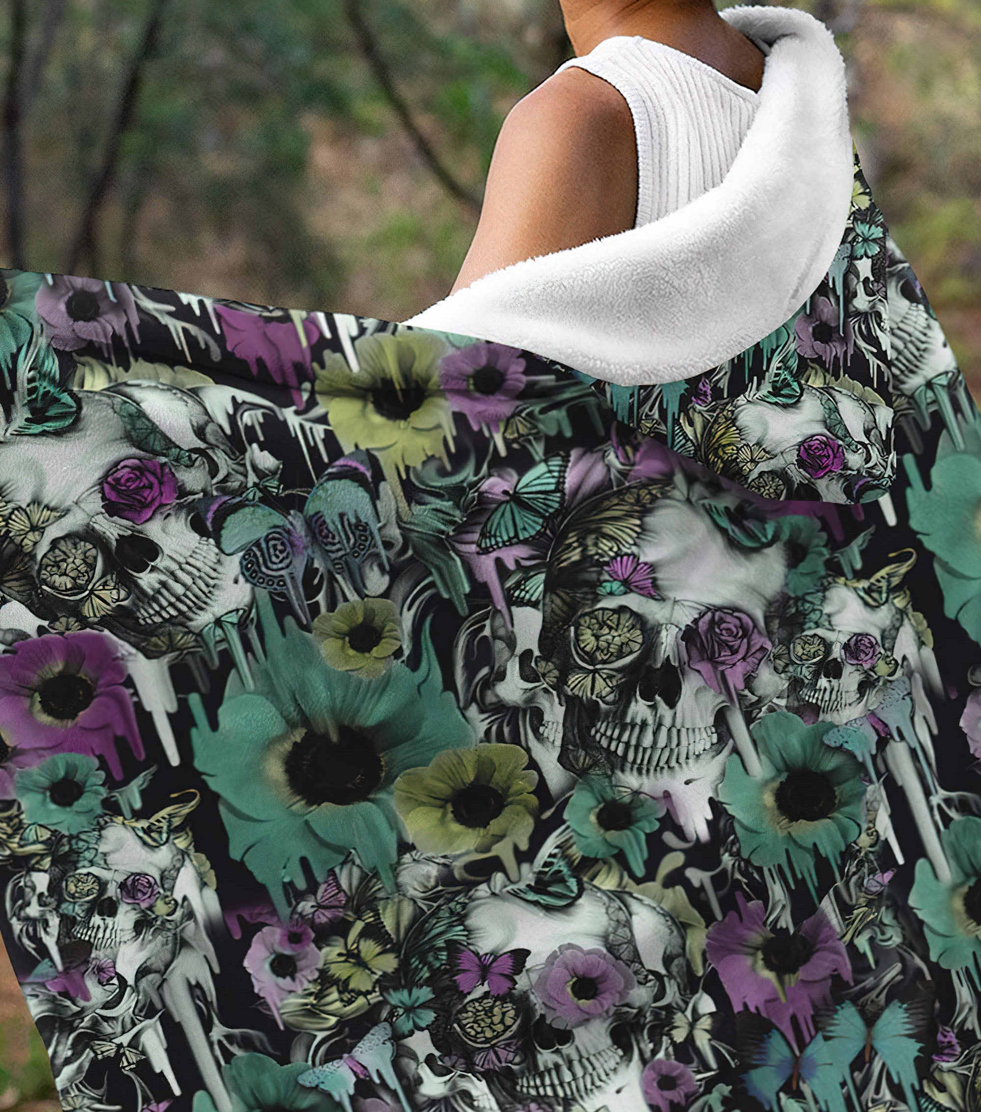 skull-floral-butterfly-sherpa-blanket-hoodie-wearable-blanket-hoodie