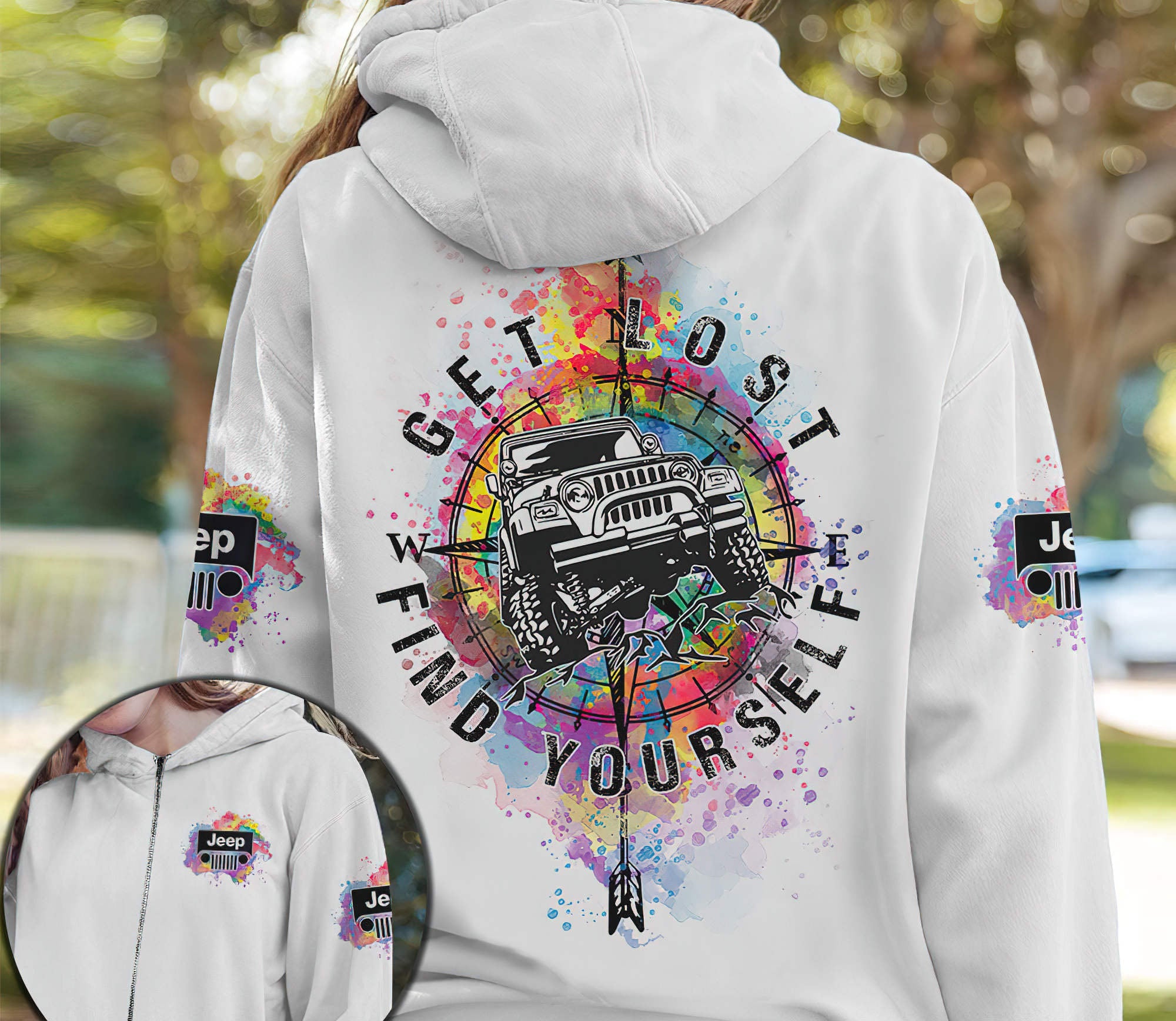 get-lost-find-yourself-jeep-compass-watercolor-hoodie