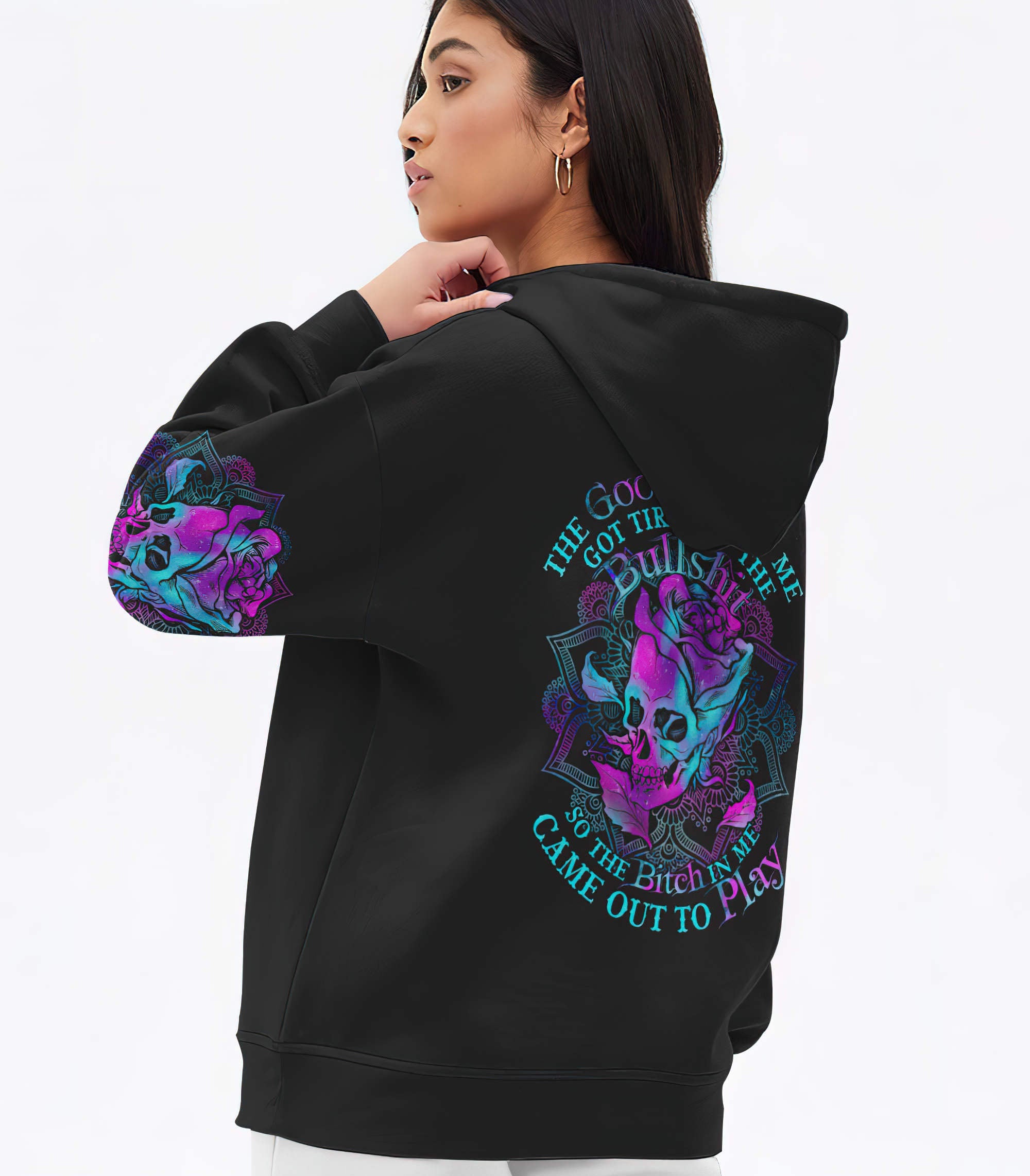 The Good Girl In Me Rose Skull All Over Print Hoodie