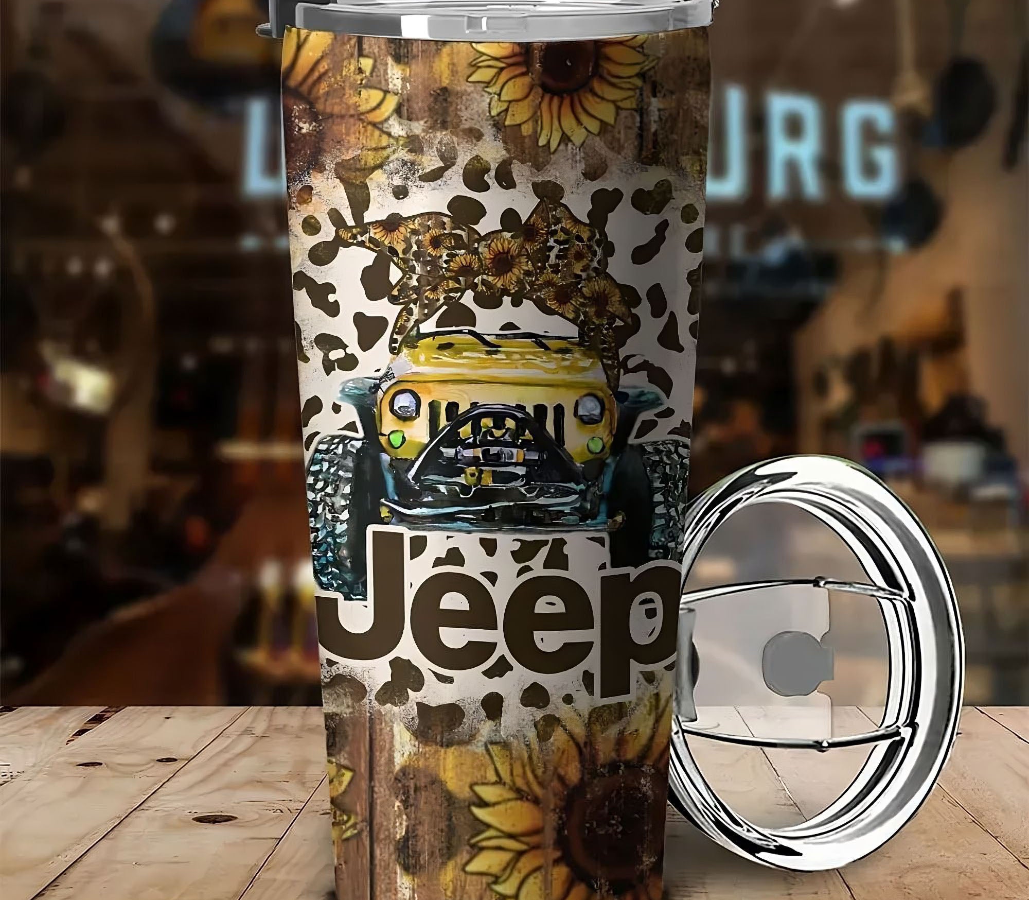 personalized-jeep-sunflower-wood-tumbler