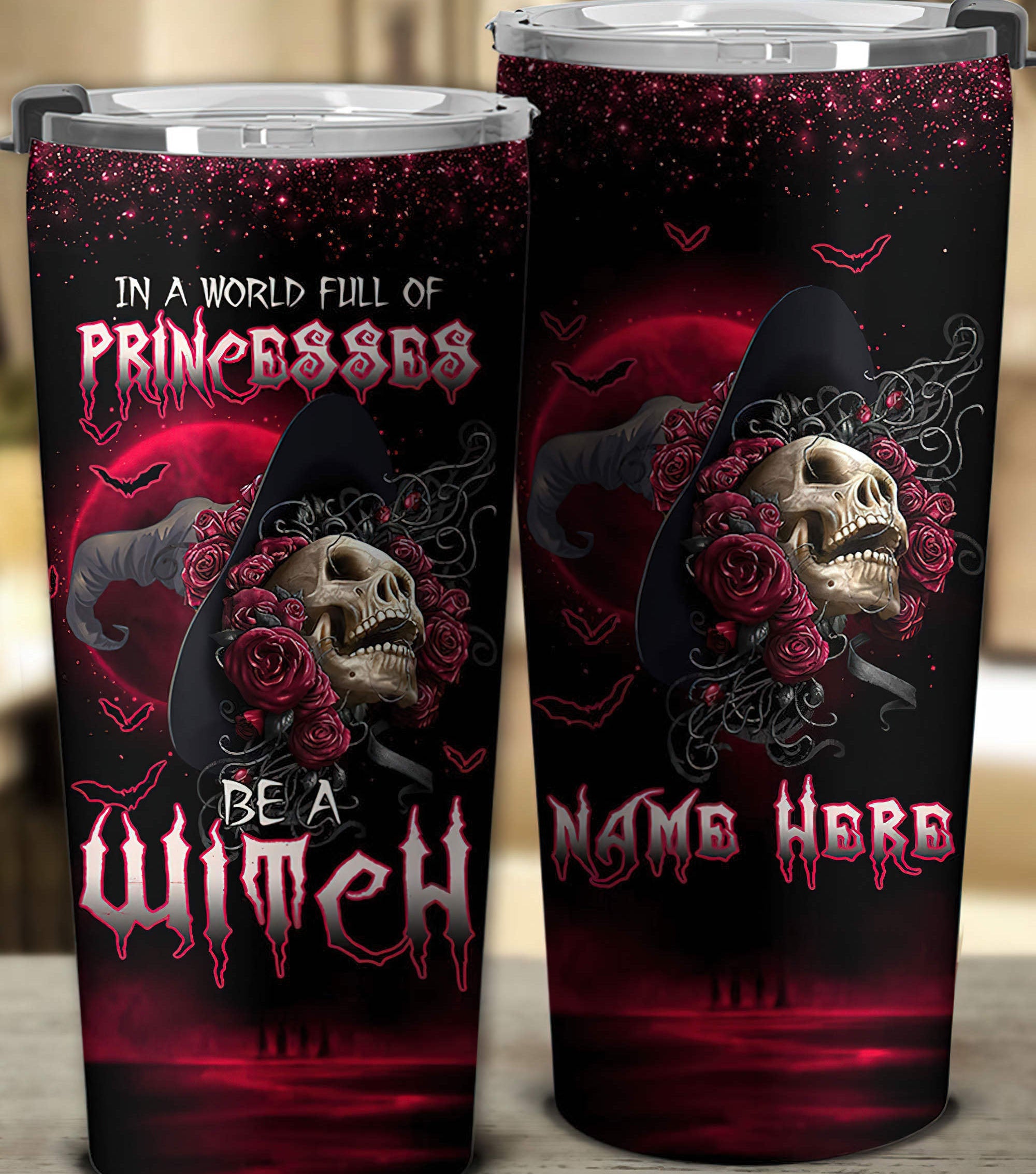 personalized-be-a-witch-rose-skull-tumbler