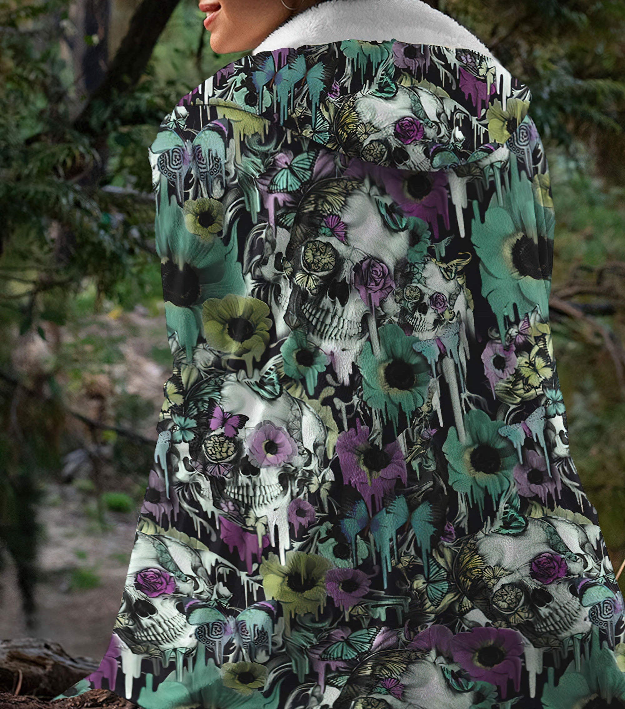 skull-floral-butterfly-sherpa-blanket-hoodie-wearable-blanket-hoodie