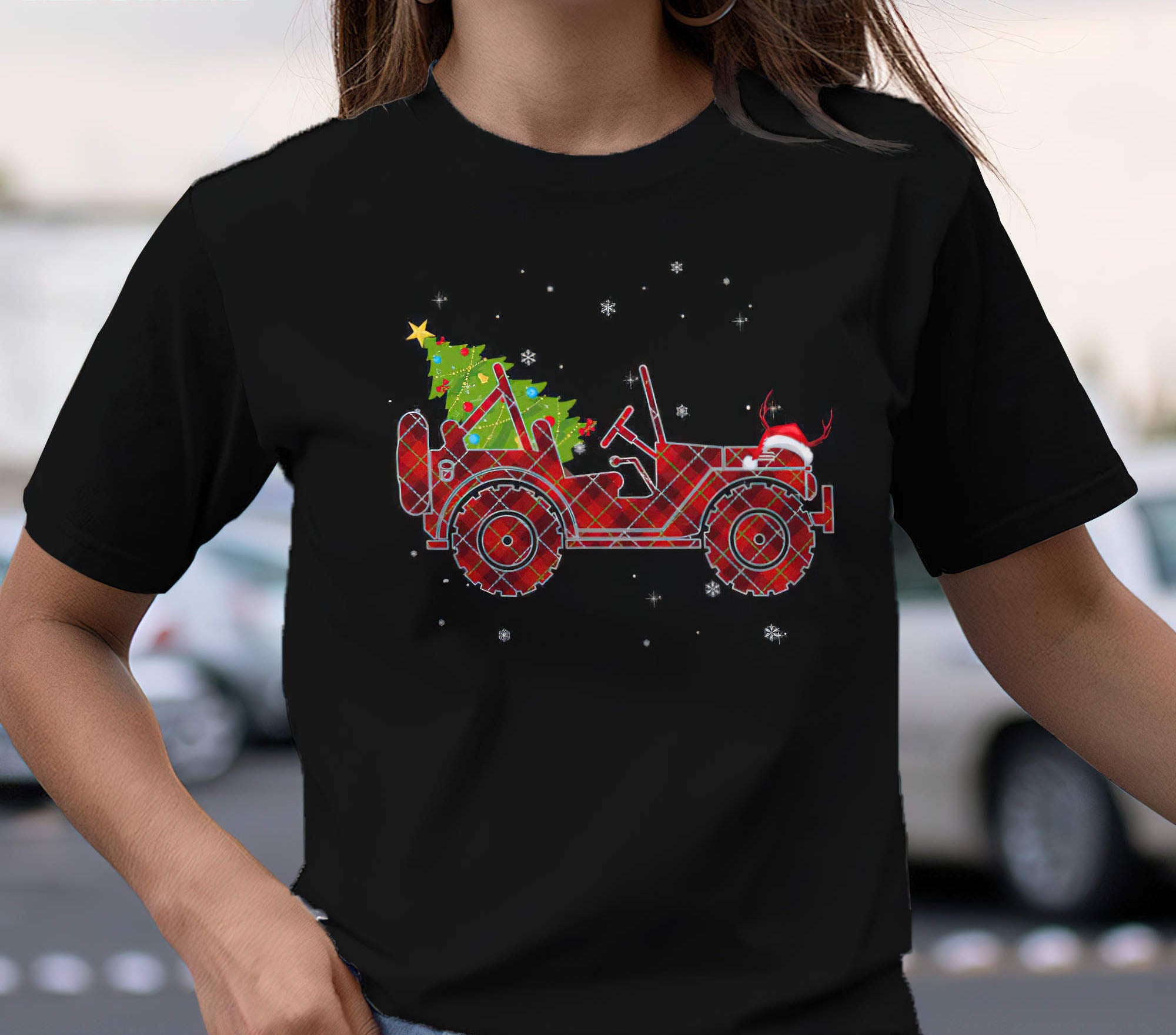 jeep-red-plaid-christmas-1-sided-t-shirt