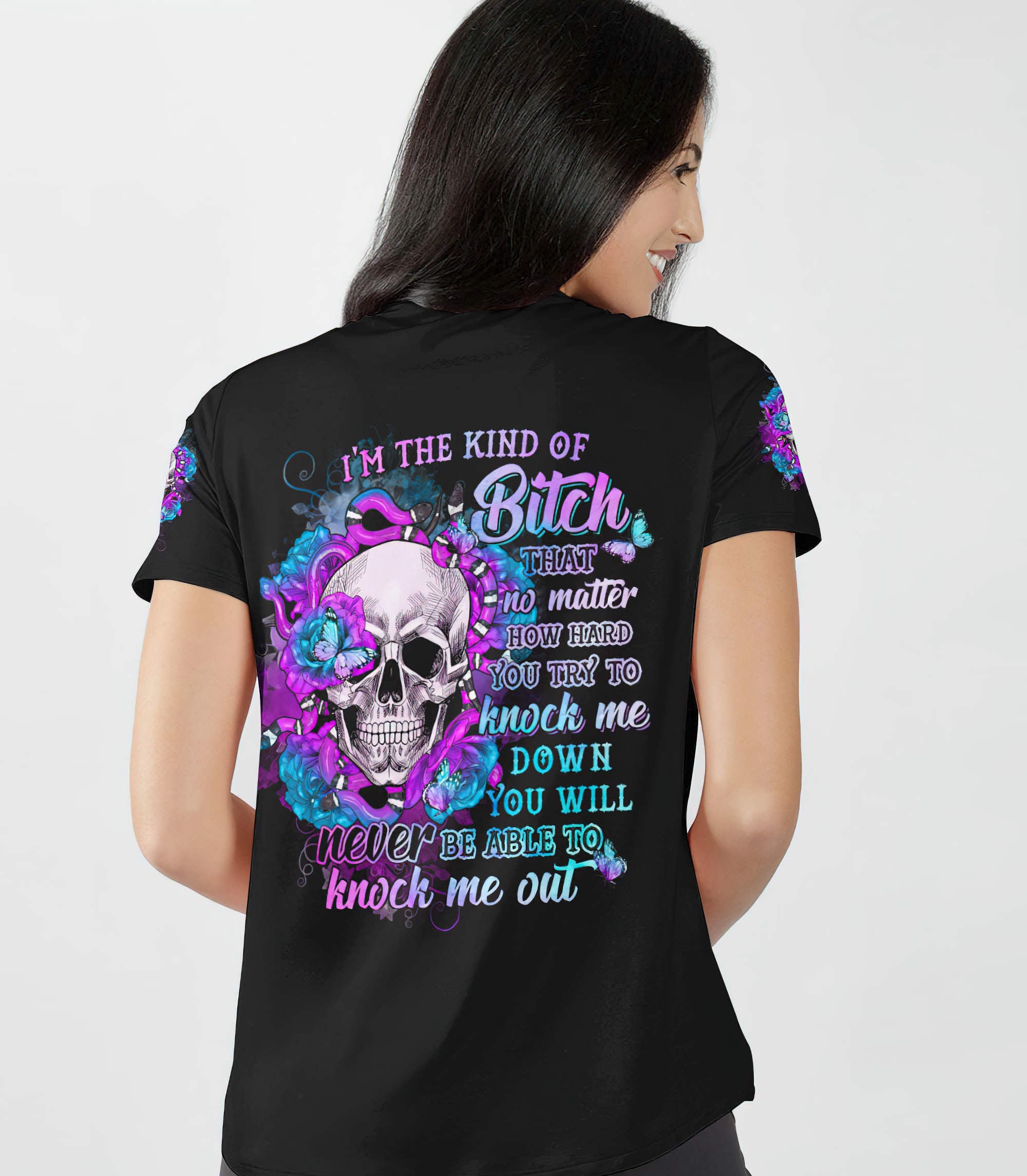 im-the-kind-of-b-flower-skull-all-over-print-women-v-neck-t-shirt