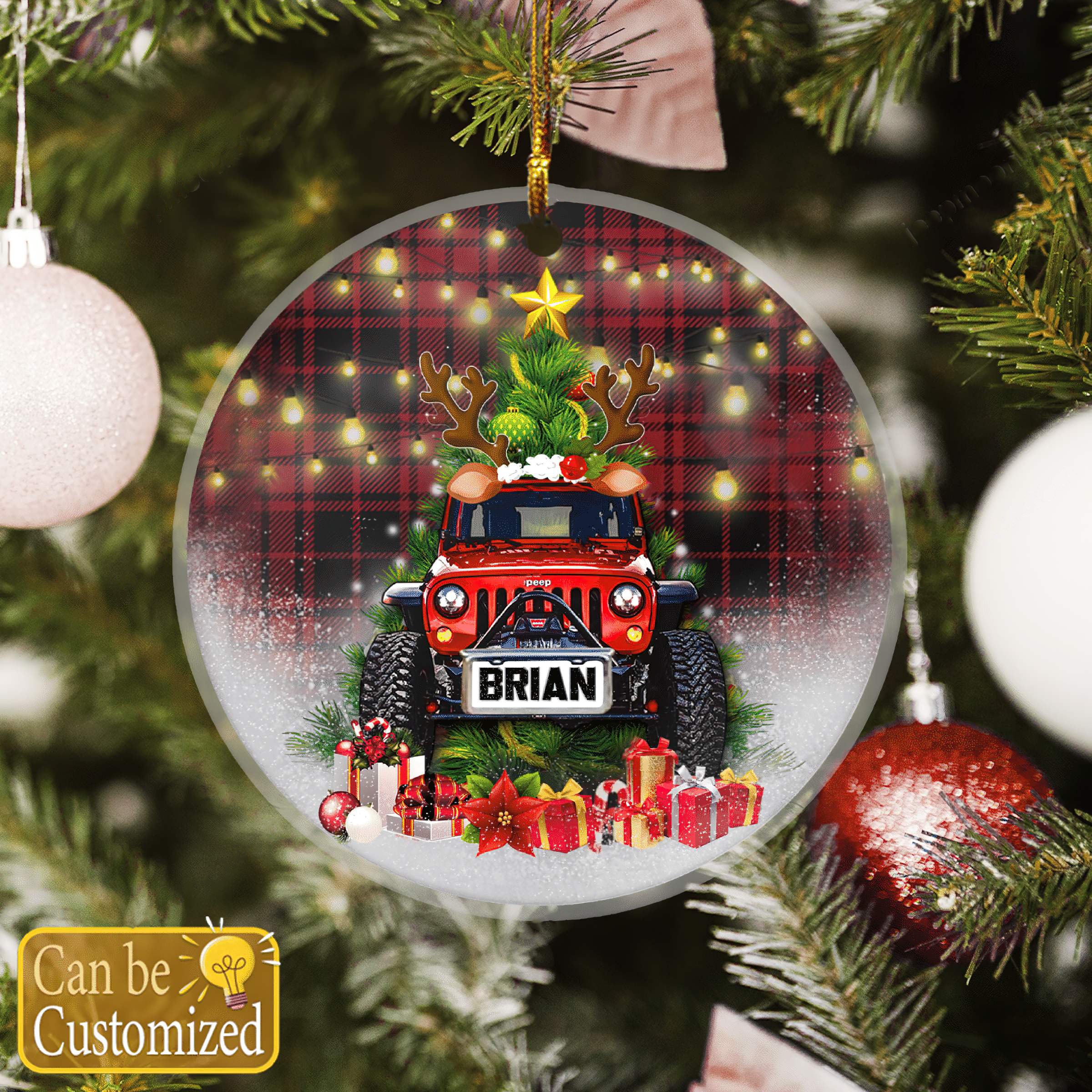 plaid-light-jeep-christmas-ornaments