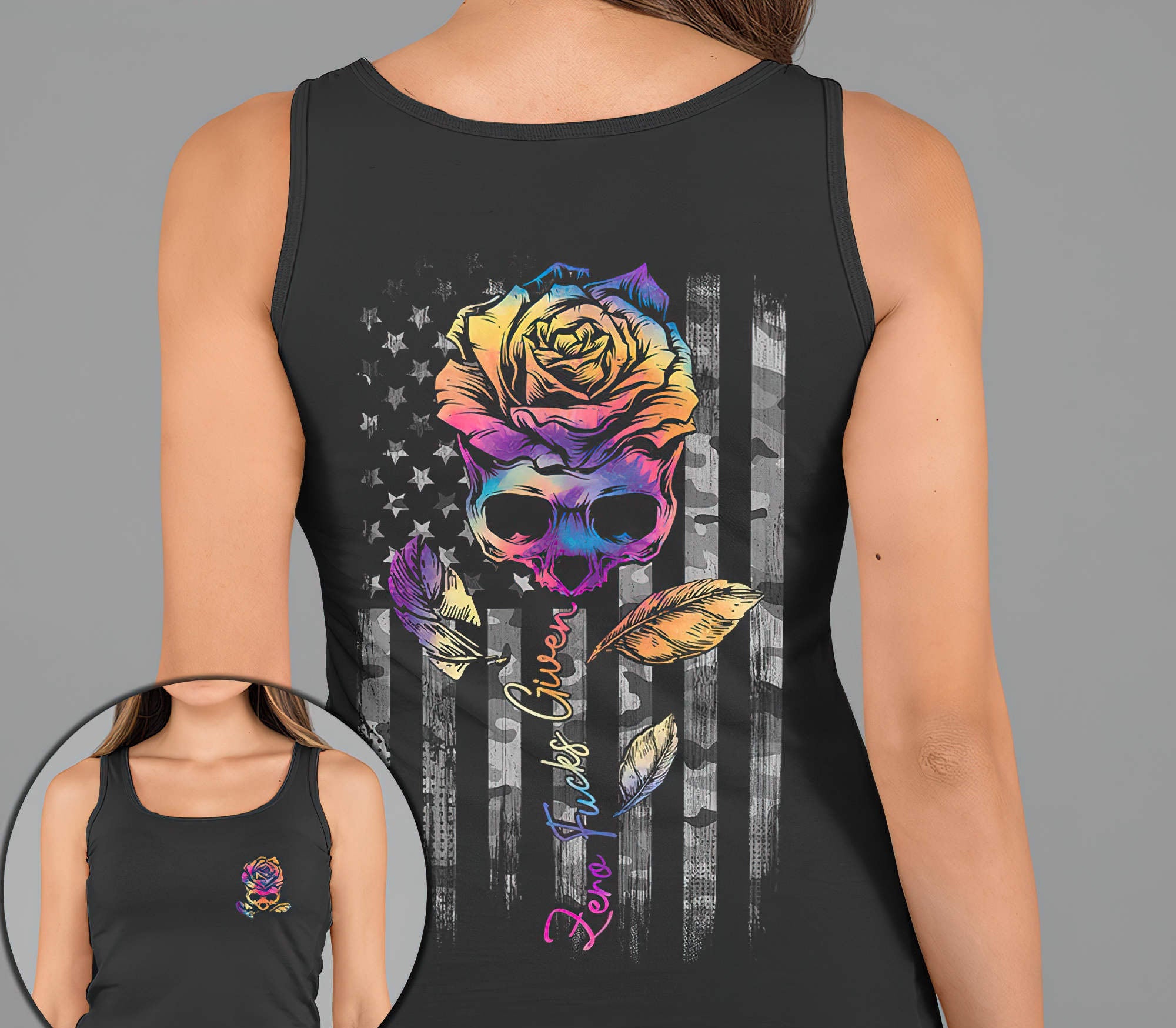 Rose Skull Tie Dye 2D 1 Tank Top