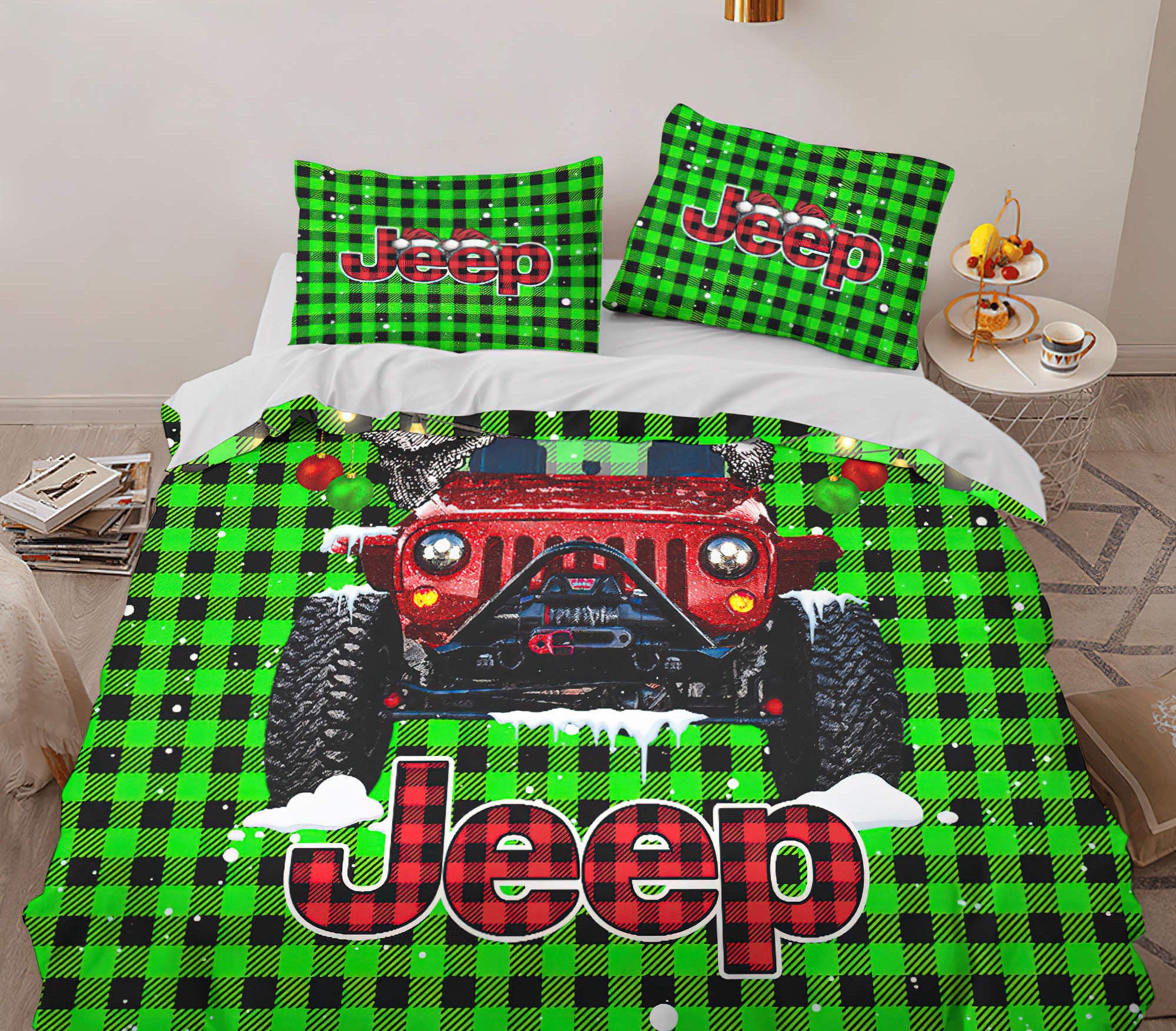 personalized-colors-jeep-plaid-bedding-set