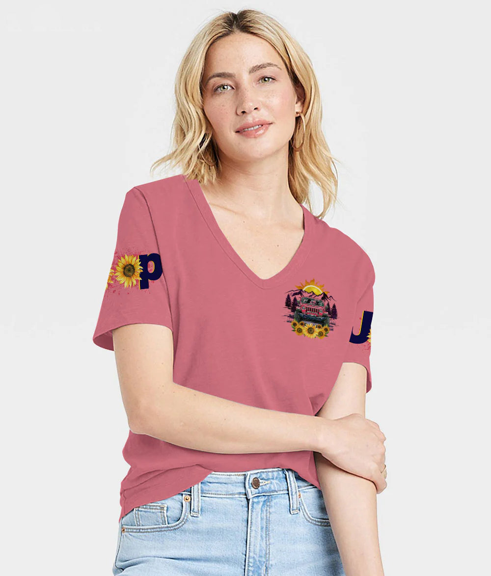 a-girl-her-dog-and-her-jeep-women-v-neck-t-shirt