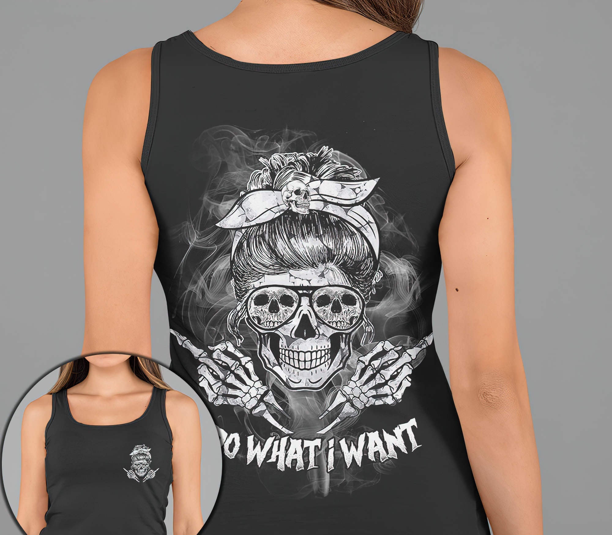 I Do What I Want Skull Black And White All Over Print Tank Top