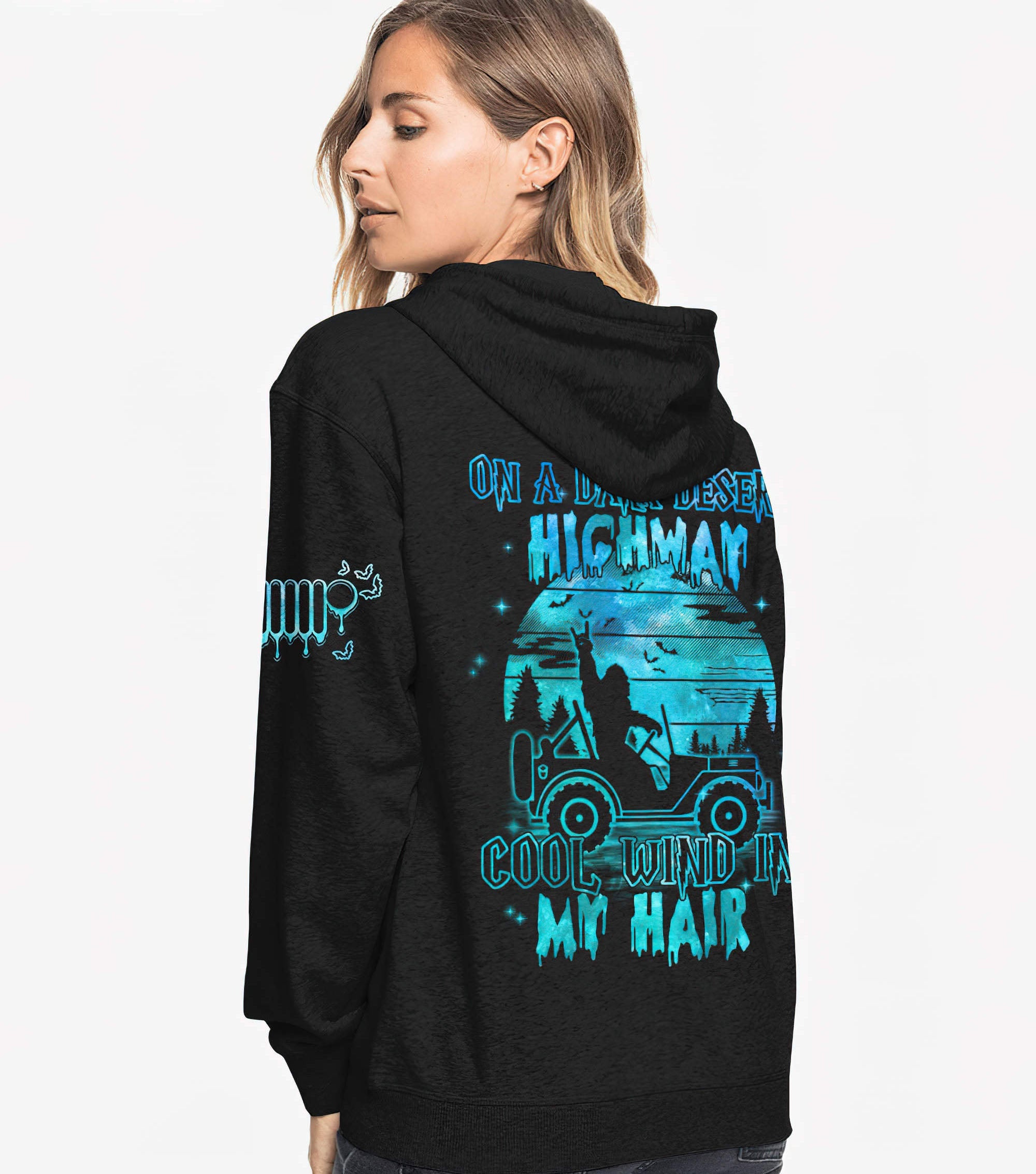 on-a-dark-desert-highway-jeep-big-foot-halloween-hoodie