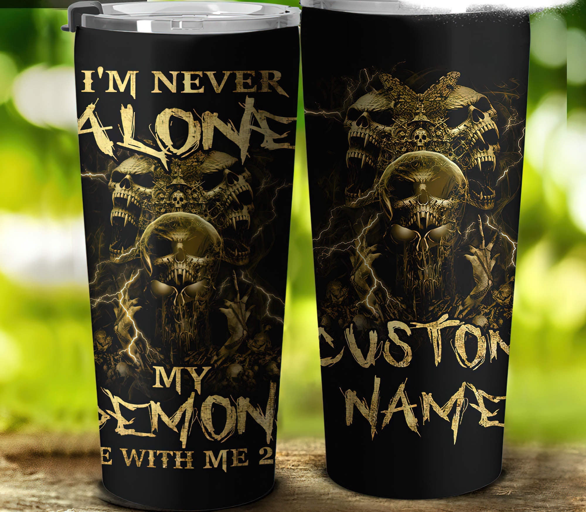 Personalized I'm Never Alone Skull Tumbler Tumbler