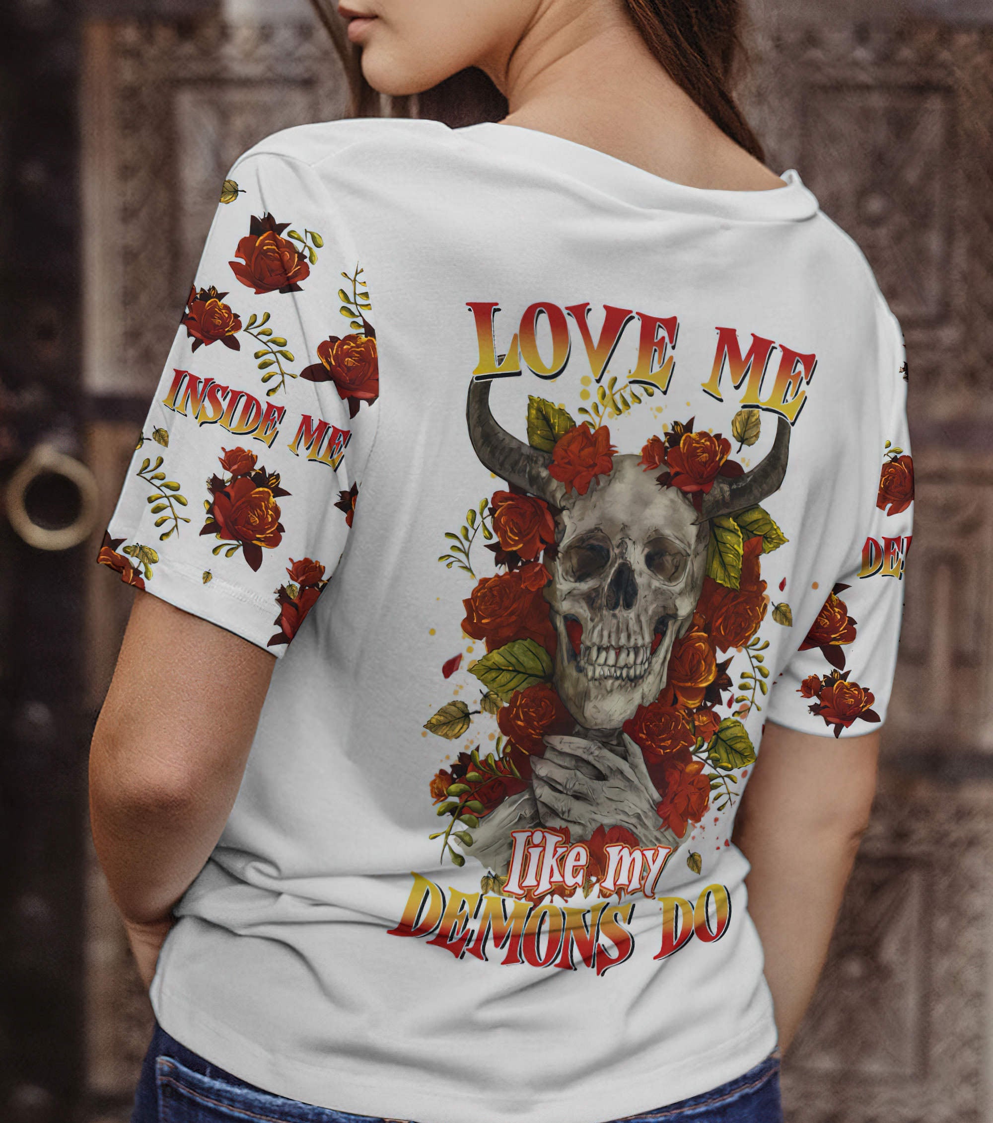 love-me-like-my-demons-do-bull-skull-all-over-print-women-v-neck-t-shirt