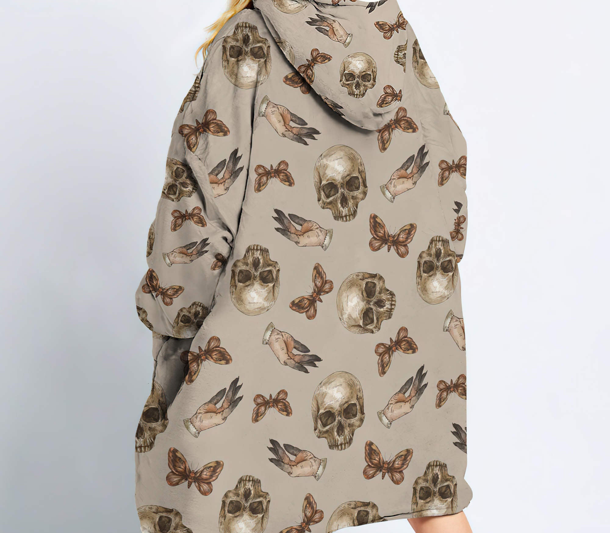 Skull Witch Sherpa Blanket Hoodie Wearable Blanket Hoodie