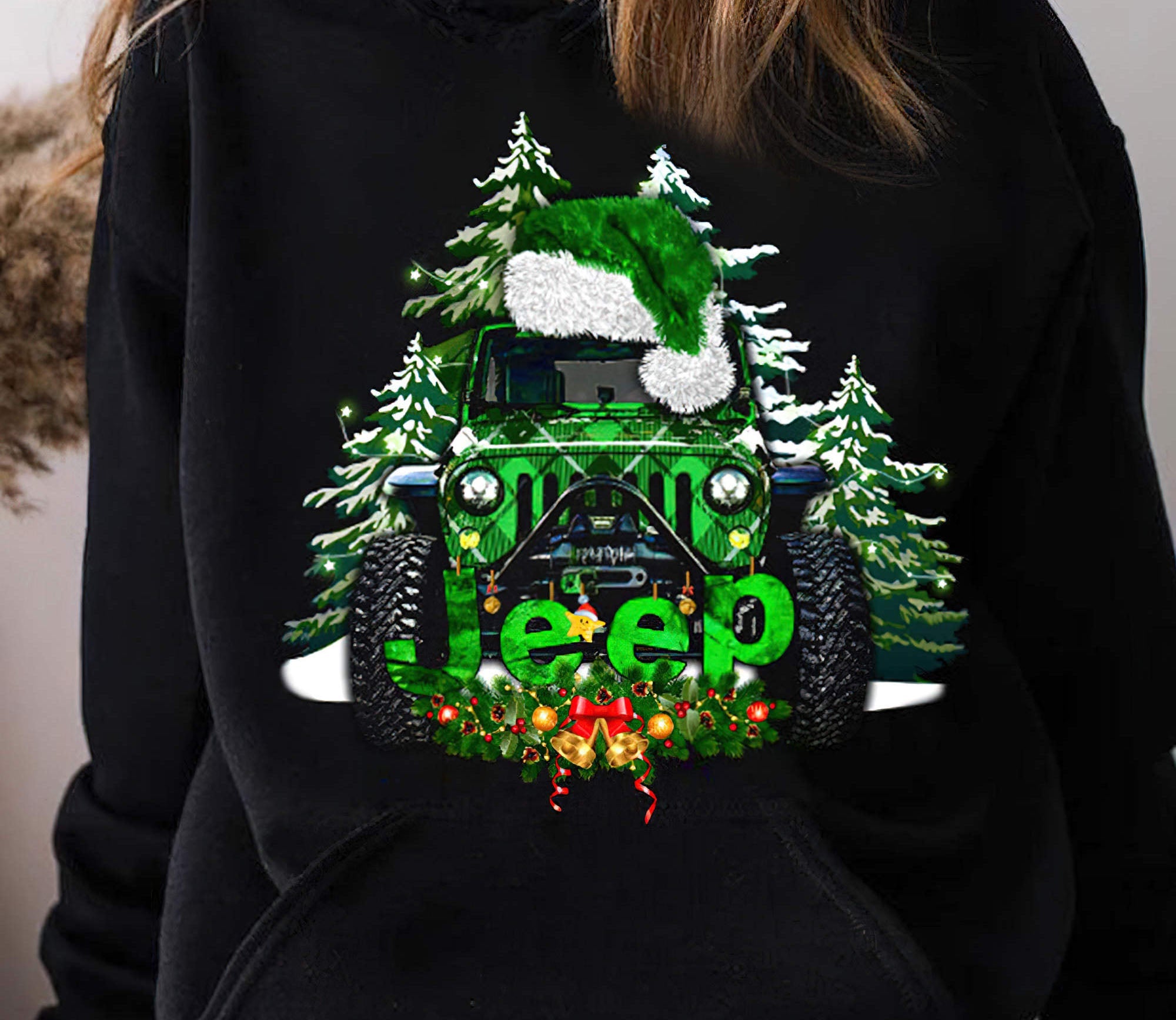 jeep-green-plaid-christmas-1-sided-hoodie