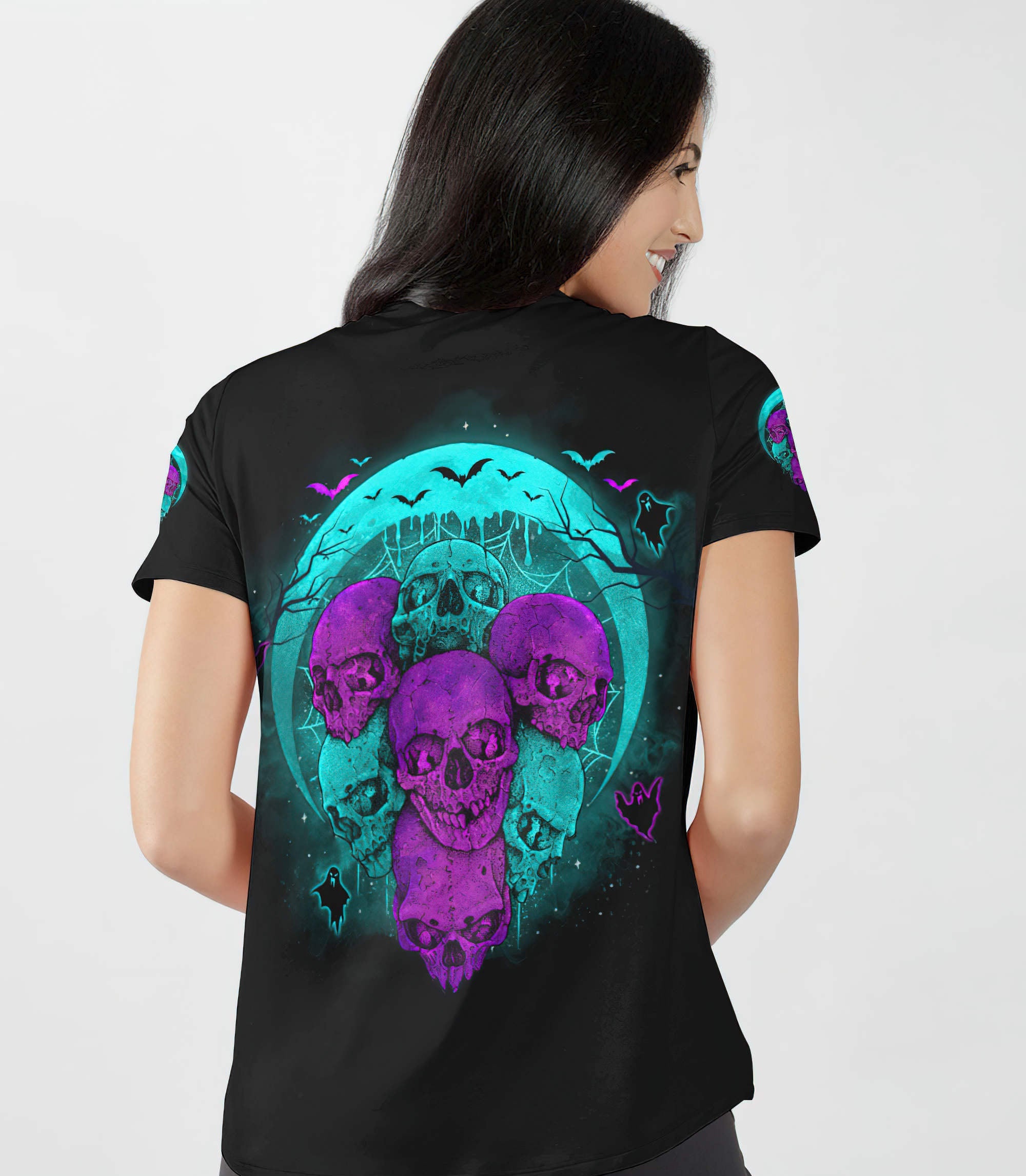 skull-halloween-all-over-print-women-v-neck-t-shirt