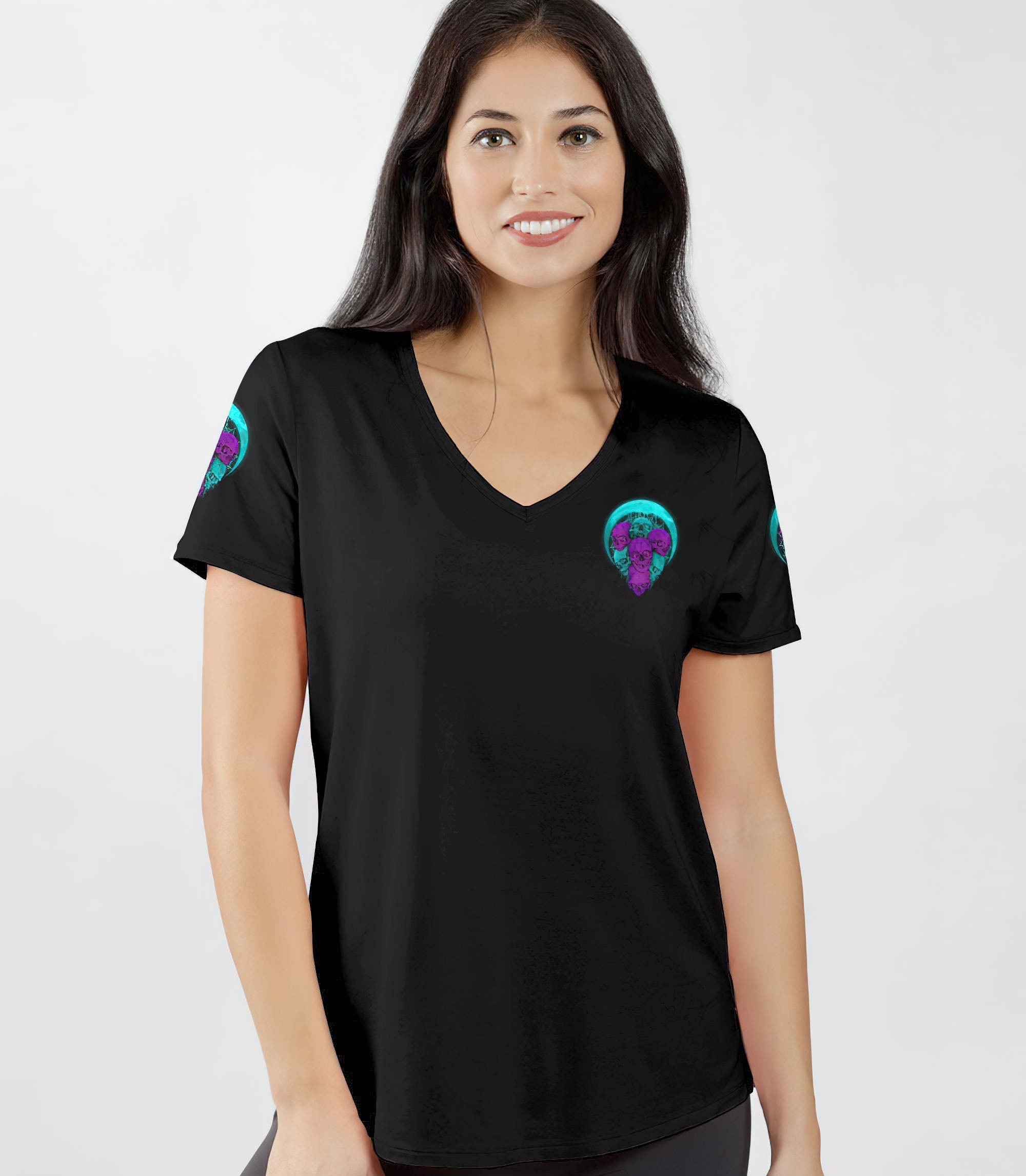 skull-halloween-all-over-print-women-v-neck-t-shirt